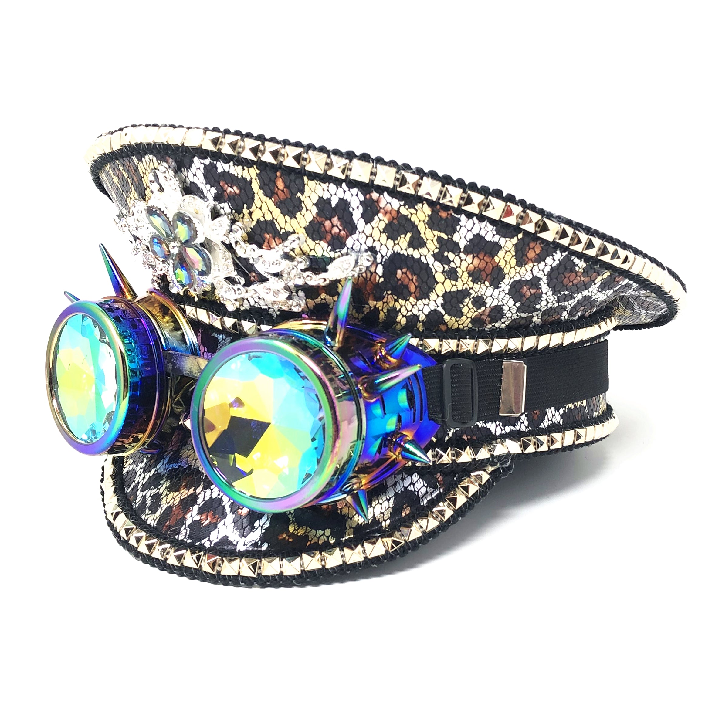 RAVE Captain Style Luxury Women Rhinestone Sequin Top Hat With Goggle For Christmas Costume Cosplay