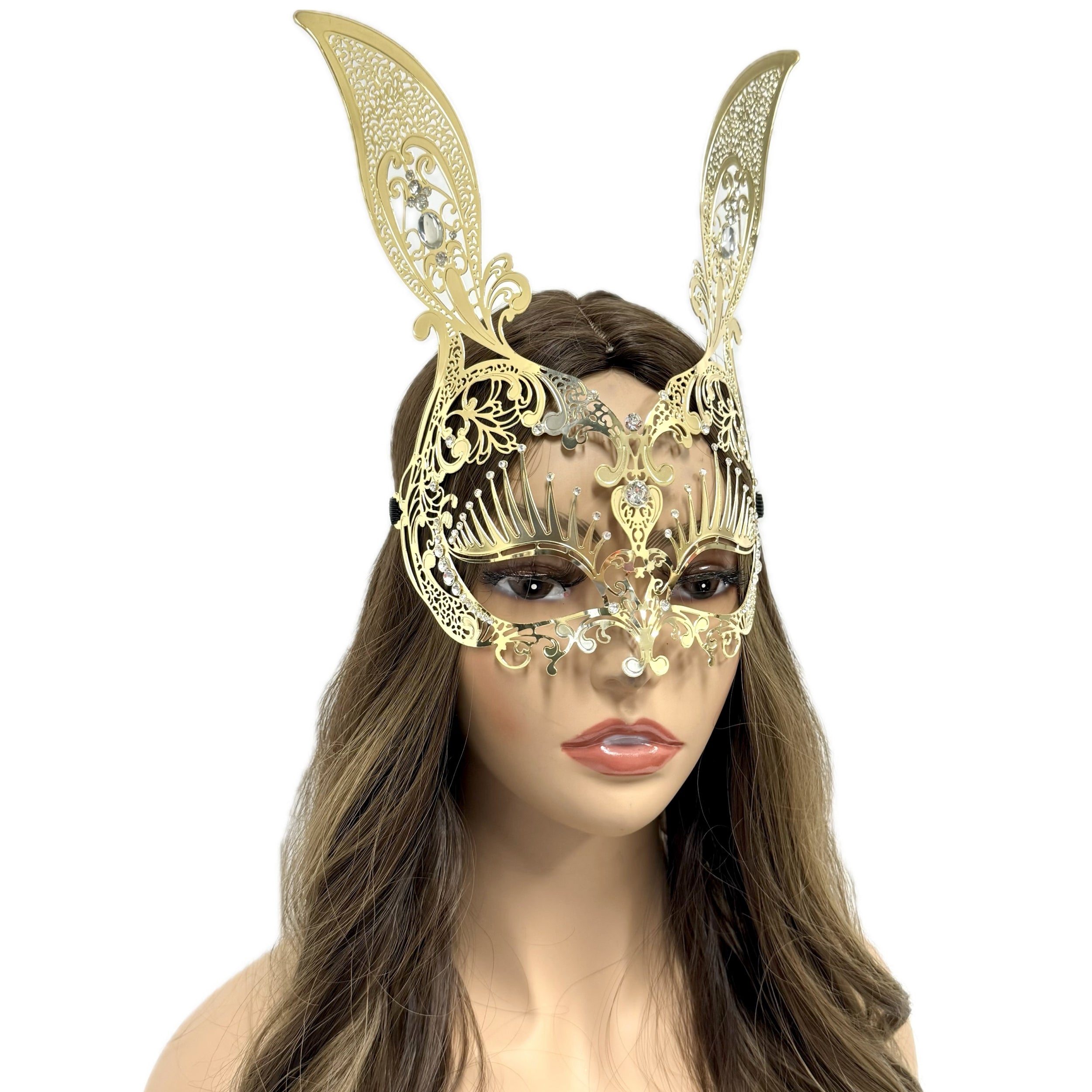 Women Bunny Rabbit Masquerade Party Ball Face Mask For Halloween , Mardi Gras -Gold