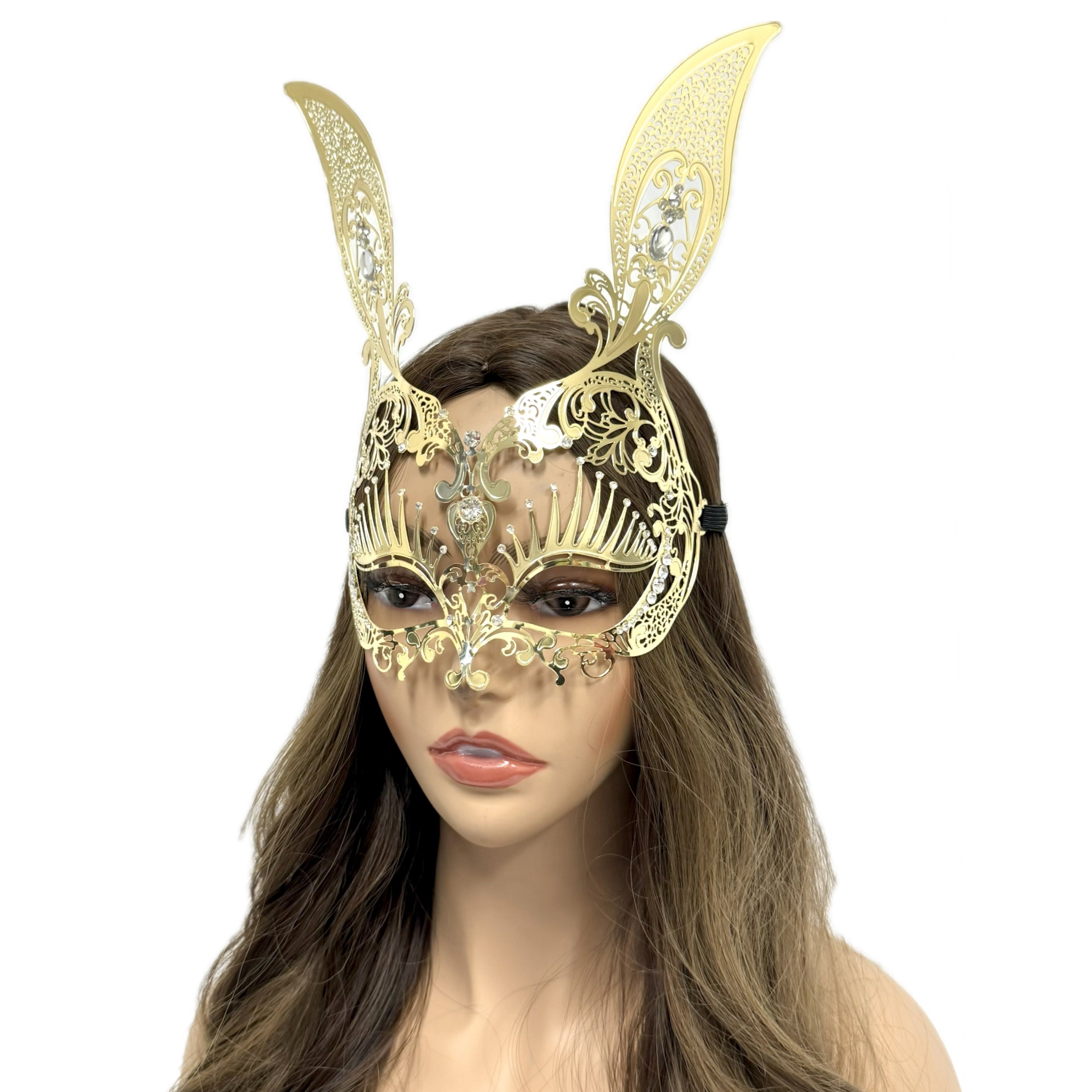 Women Bunny Rabbit Masquerade Party Ball Face Mask For Halloween , Mardi Gras -Gold
