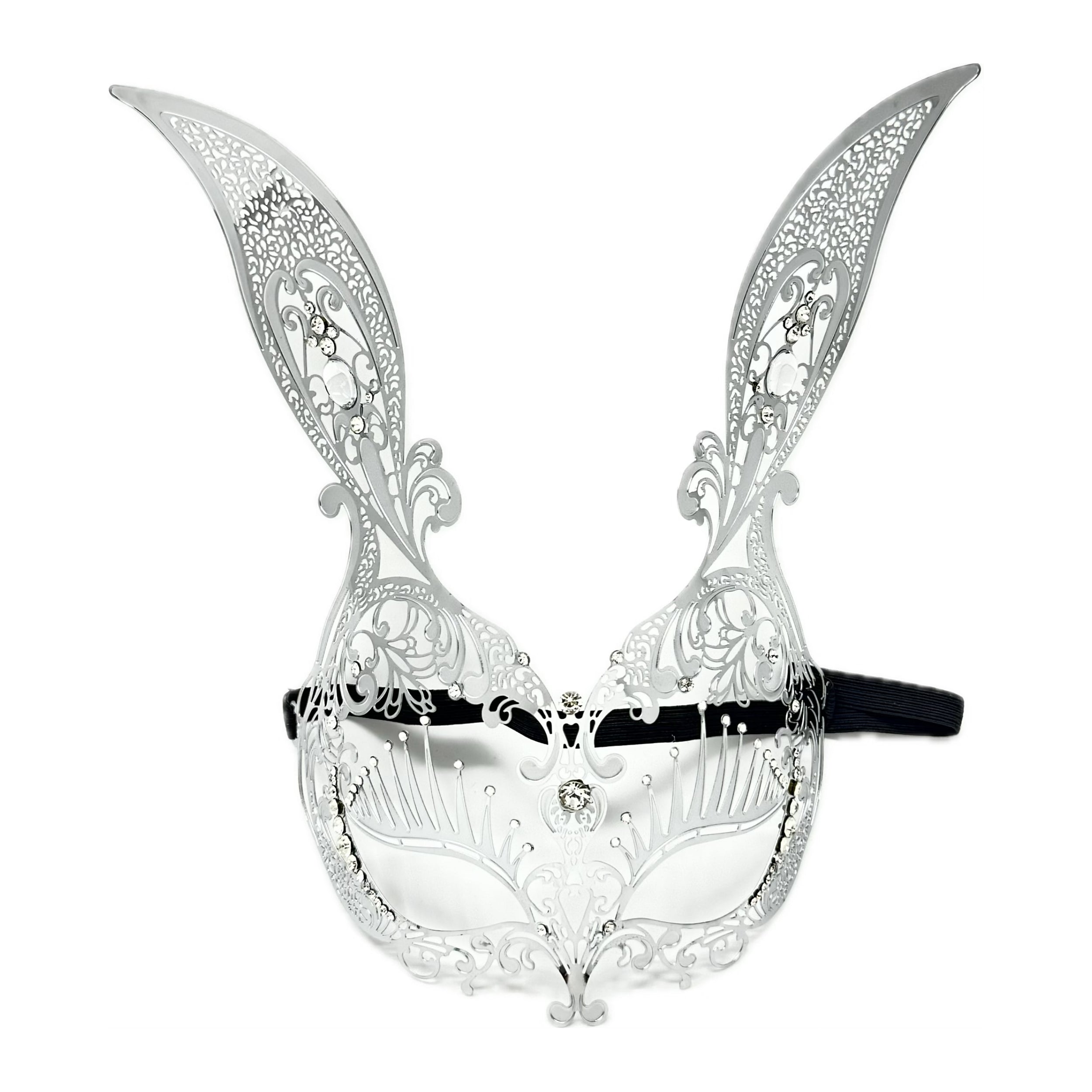 Women Bunny Rabbit Masquerade Party Ball Face Mask For Halloween , Mardi Gras -Silver