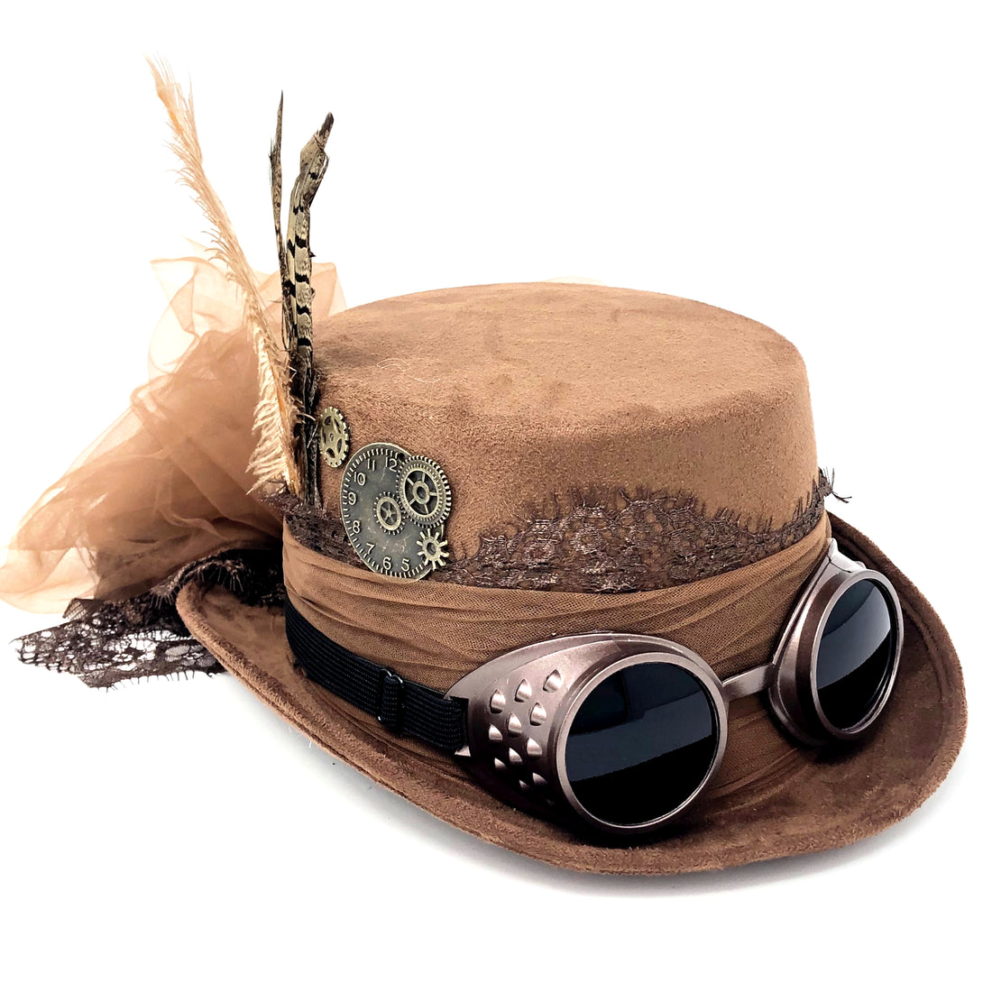 Steampunk Women Top Hat Metallic Mad Hatter Scientist Time Traveler Halloween Costume Hats