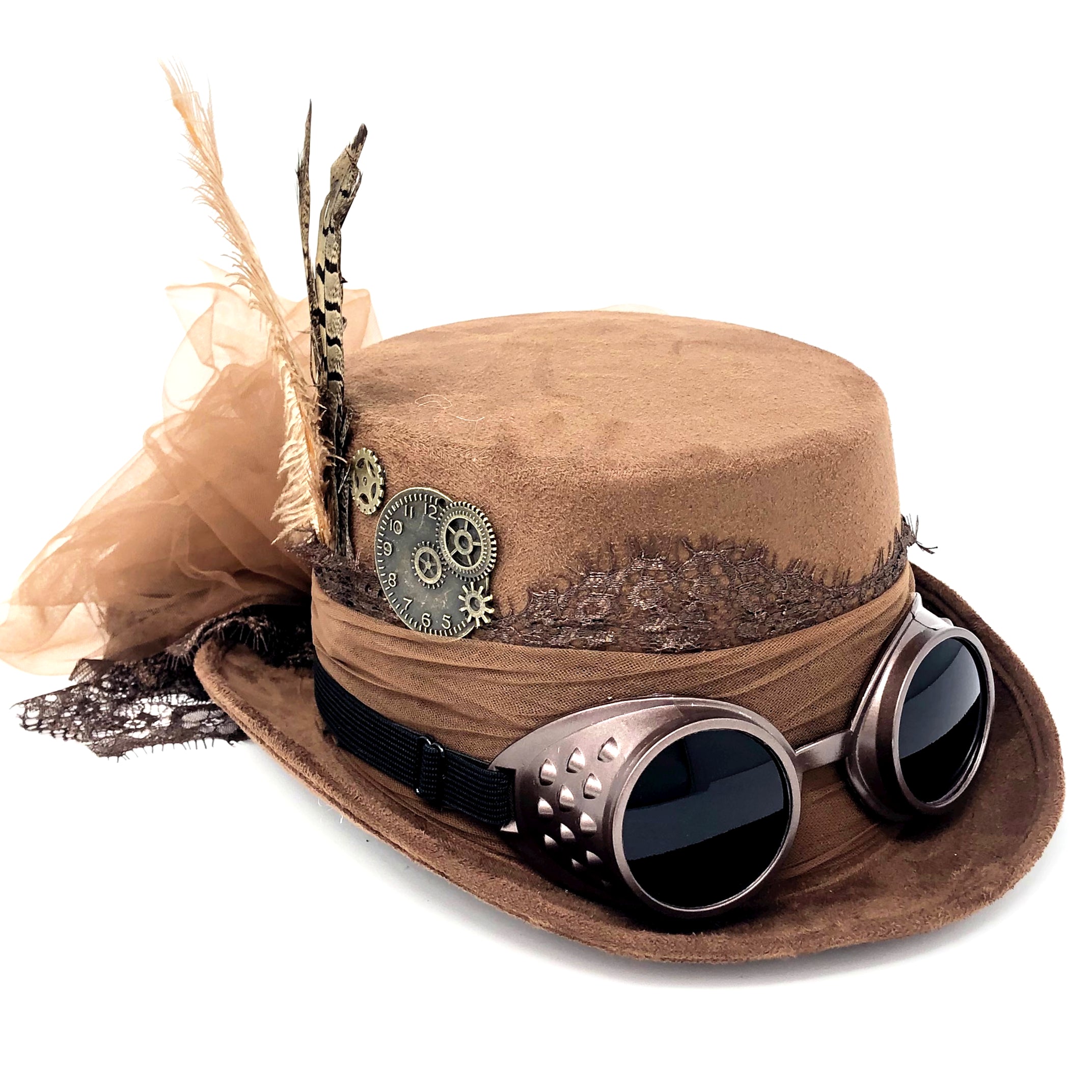 Steampunk Top Hat Metallic Mad Hatter Scientist Time Traveler Halloween Costume Cosplay