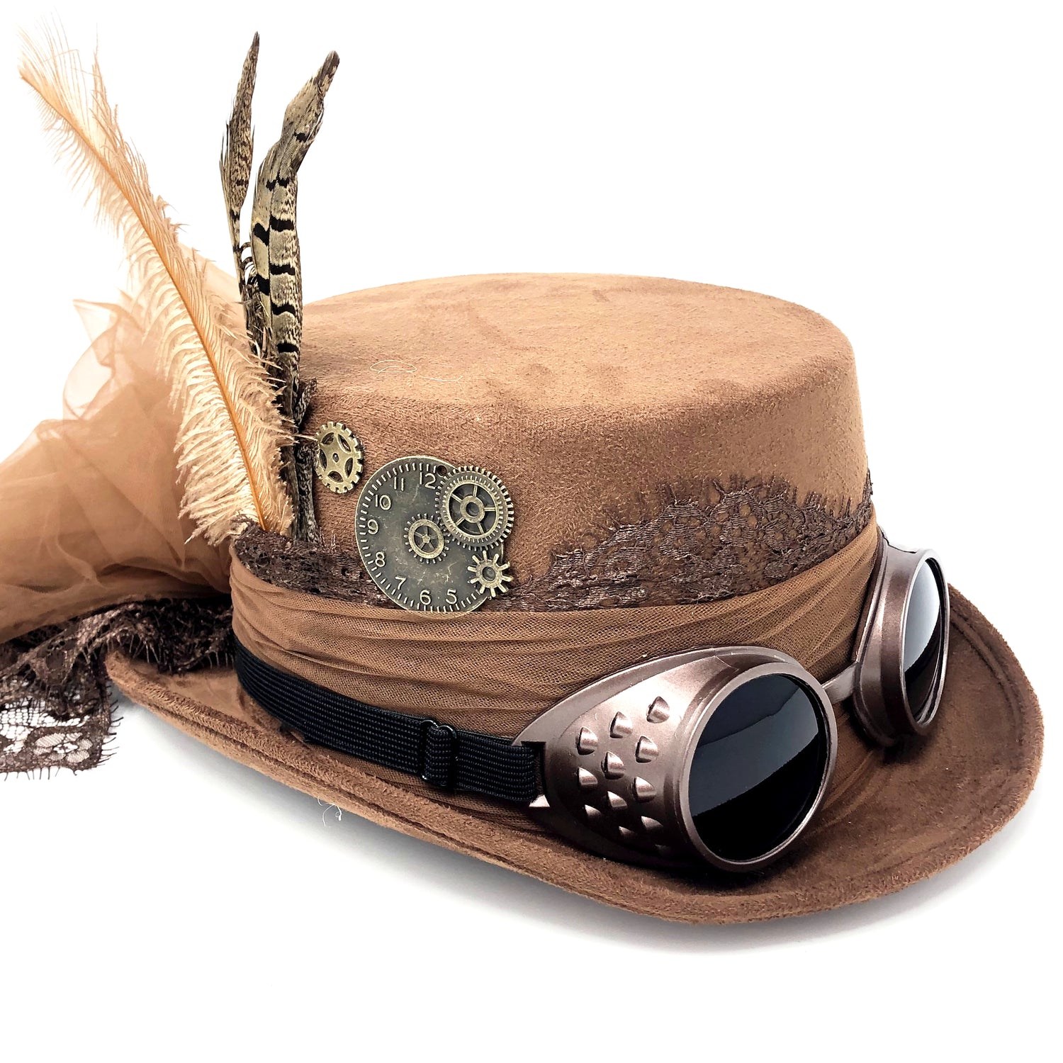 Steampunk Women Top Hat Metallic Mad Hatter Scientist Time Traveler Halloween Costume Hats