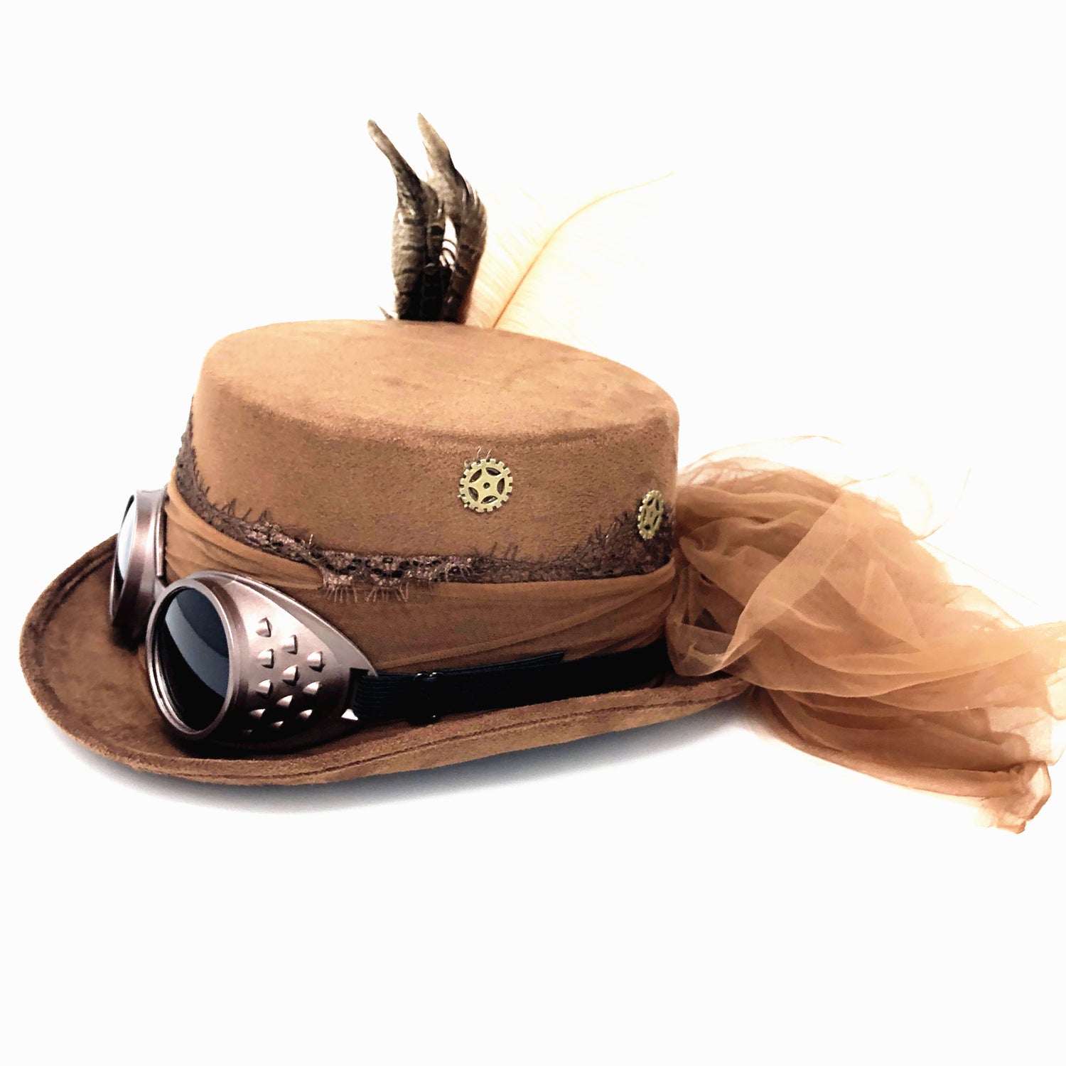 Steampunk Women Top Hat Metallic Mad Hatter Scientist Time Traveler Halloween Costume Hats