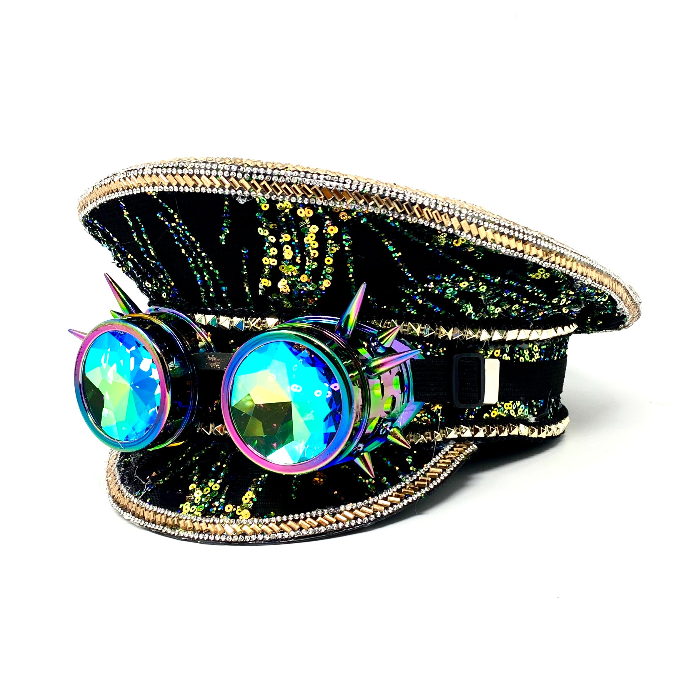 RAVE Captain Style Luxury Women Rhinestone Sequin Top Hat With Goggle For Christmas Costume Cosplay
