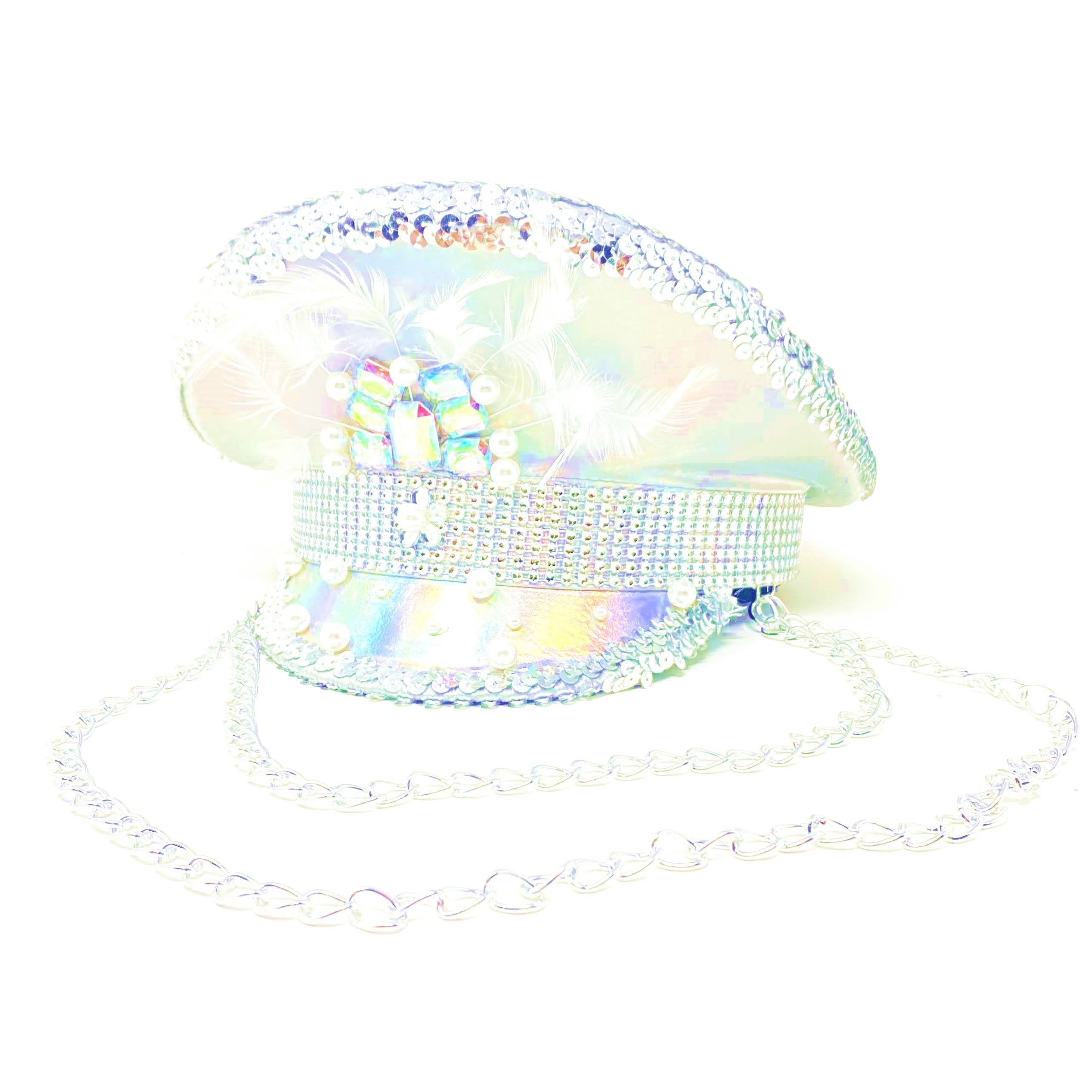 RAVE Captain Style Luxury Women Rhinestone Sequin Top Hat With Goggle For Christmas Costume Cosplay