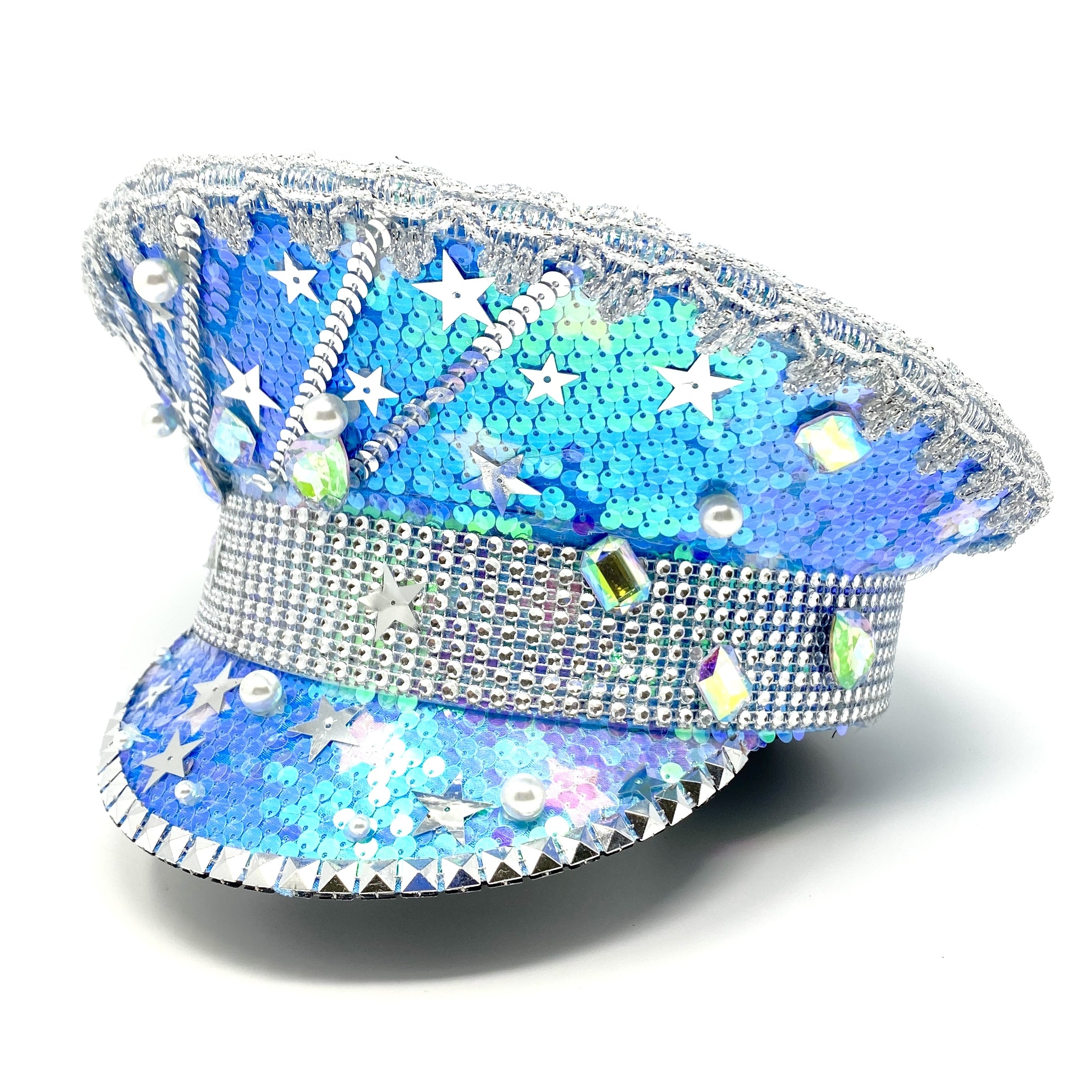 RAVE Captain Style Luxury Women Rhinestone Sequin Top Hat With Goggle For Christmas Costume Cosplay
