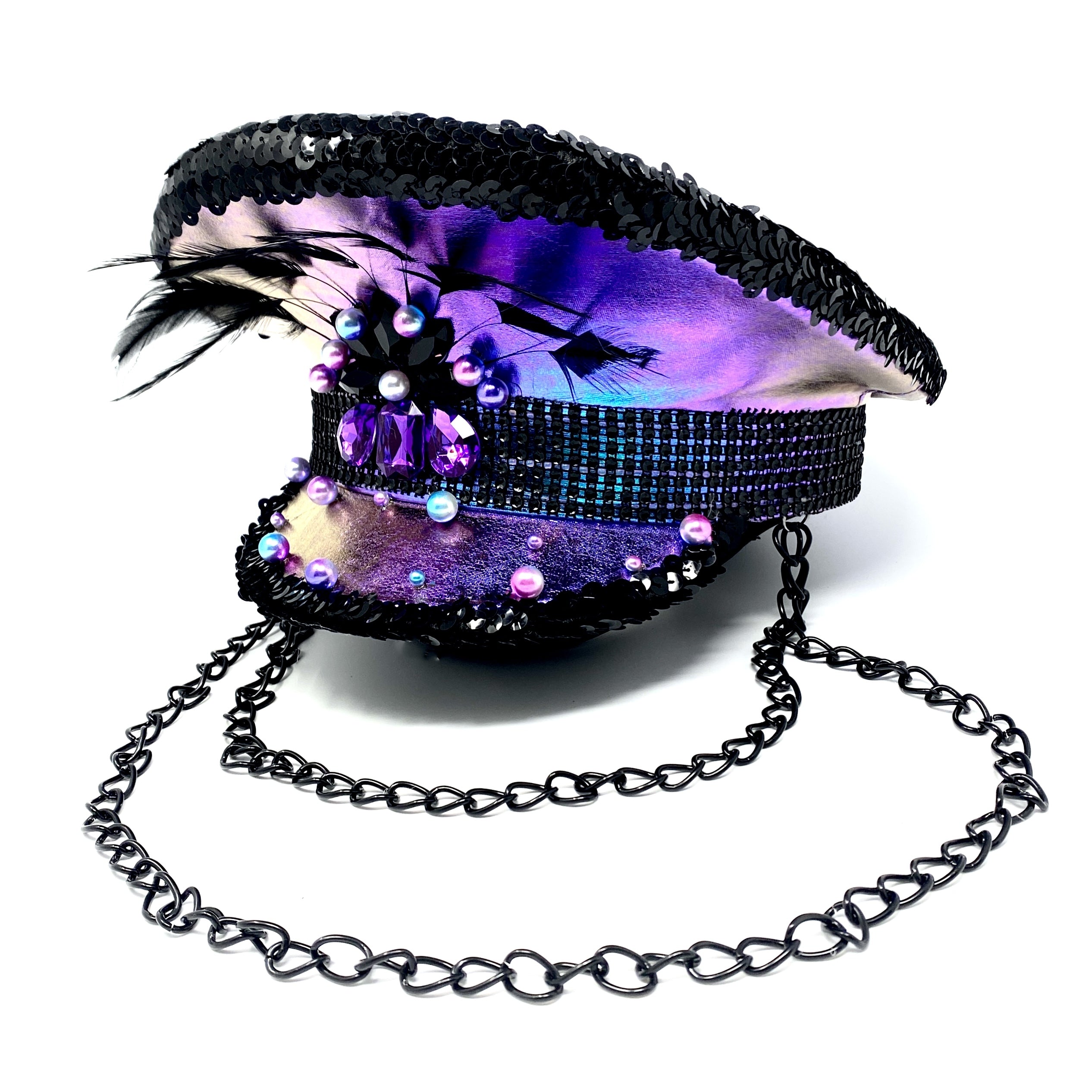 RAVE Captain Style Luxury Women Rhinestone Sequin Top Hat With Goggle For Christmas Costume Cosplay