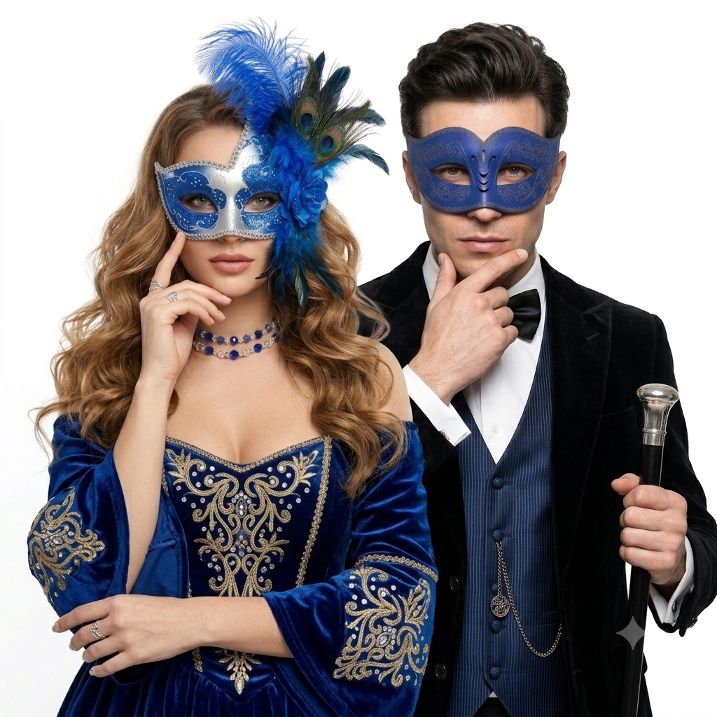 Blue Couple Masquerade Party Masks , Women Lace Mask, Men's Eye Mask – Masque Party