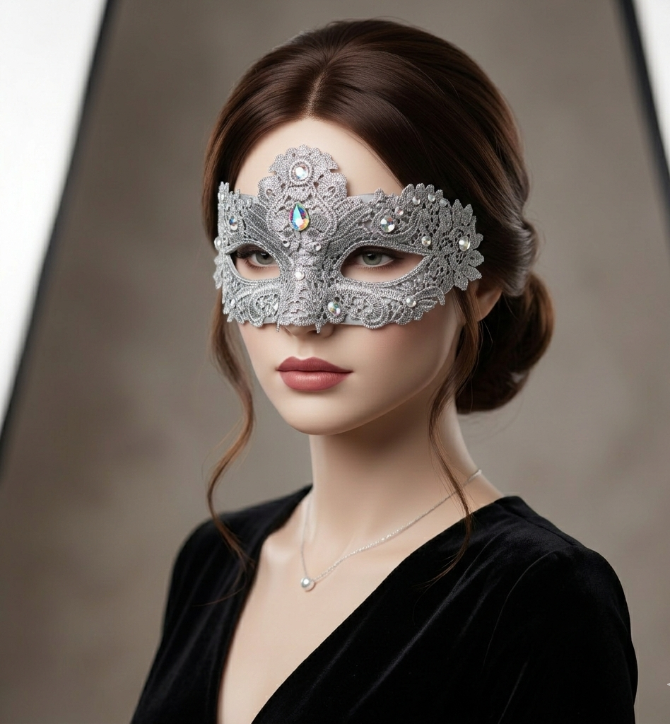 Silver Women Lace Rhinestone Venetian Masquerade Party Mask Halloween Mardi Gras Cosplay Costume Masks