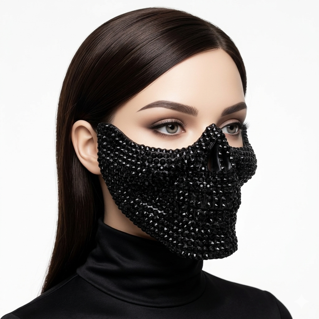 Masquerade Party Mask With Rhinestone Diamond Skull Teeth Jaw Mouth Half Face Masks For Halloween Costume Mardi Gras