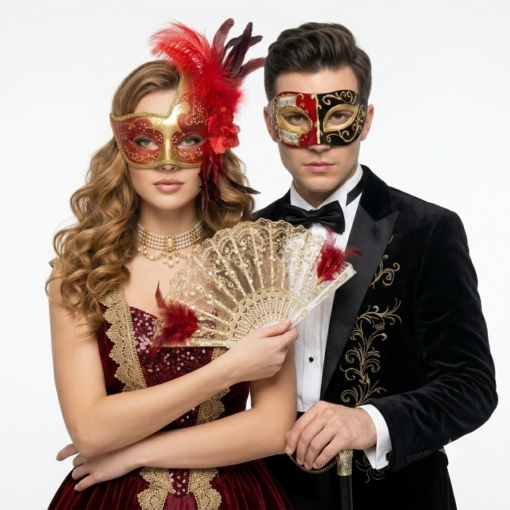 red couple masks