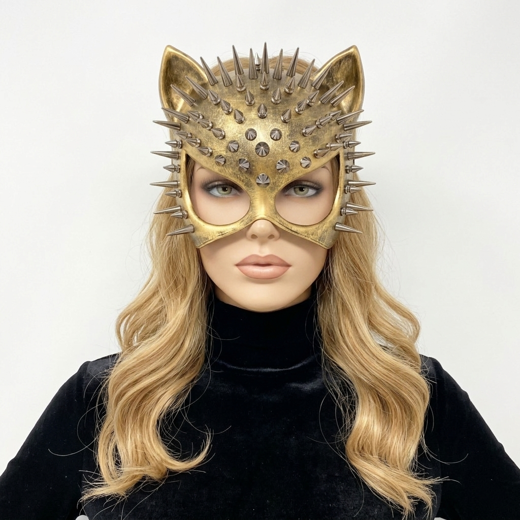 Cat Women Masquerade Party Ball Spike Face Mask -Gold