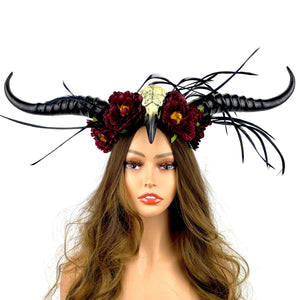 Brown Steampunk Style Luxury Metallic Ram Goat Horn Devil Headband Halloween Costume Masquerade Cosplay Prom Ball Party