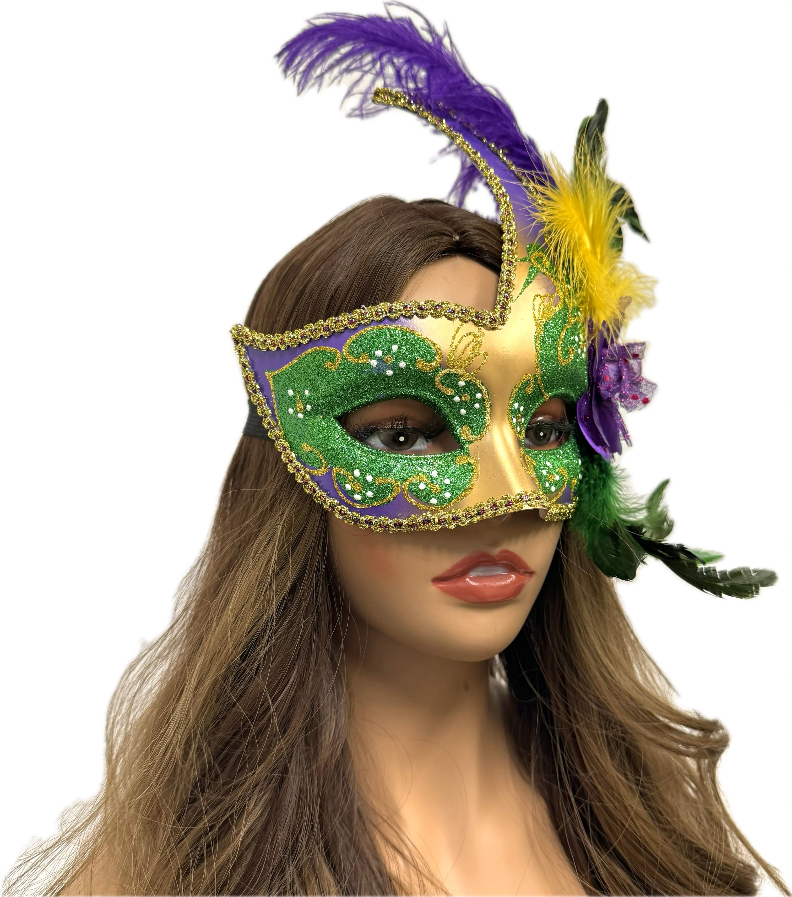 Women Costume Feather Masquerade Party Masks - Green