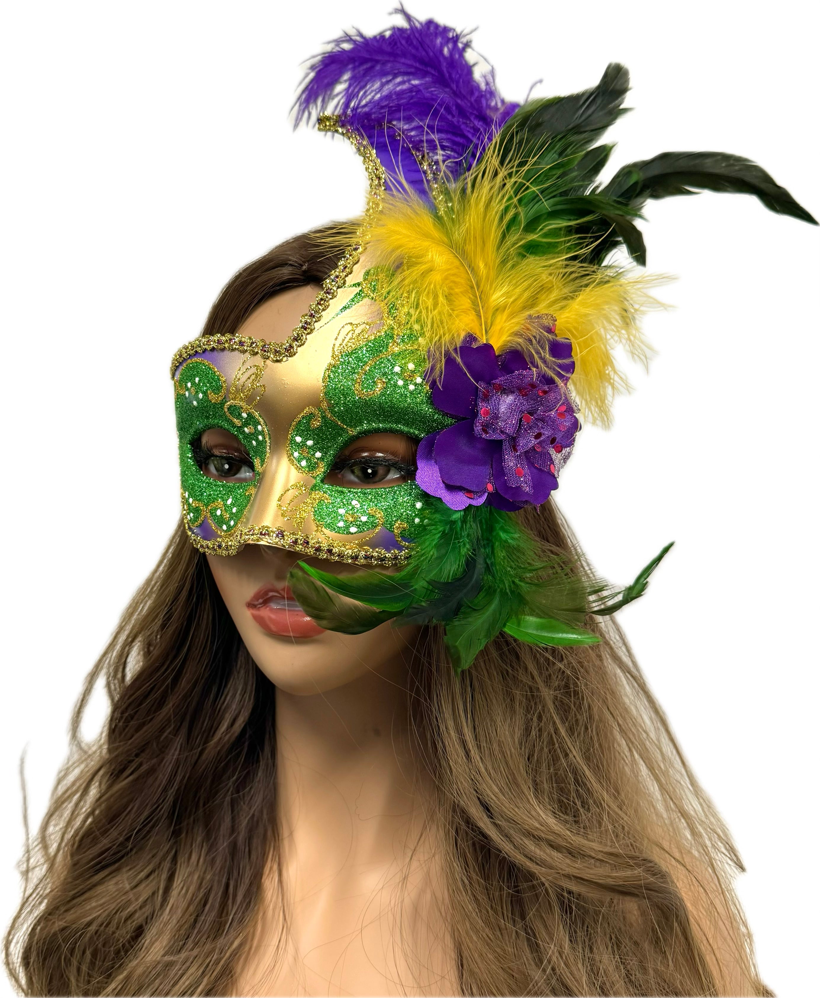 Women Costume Feather Masquerade Party Masks - Green