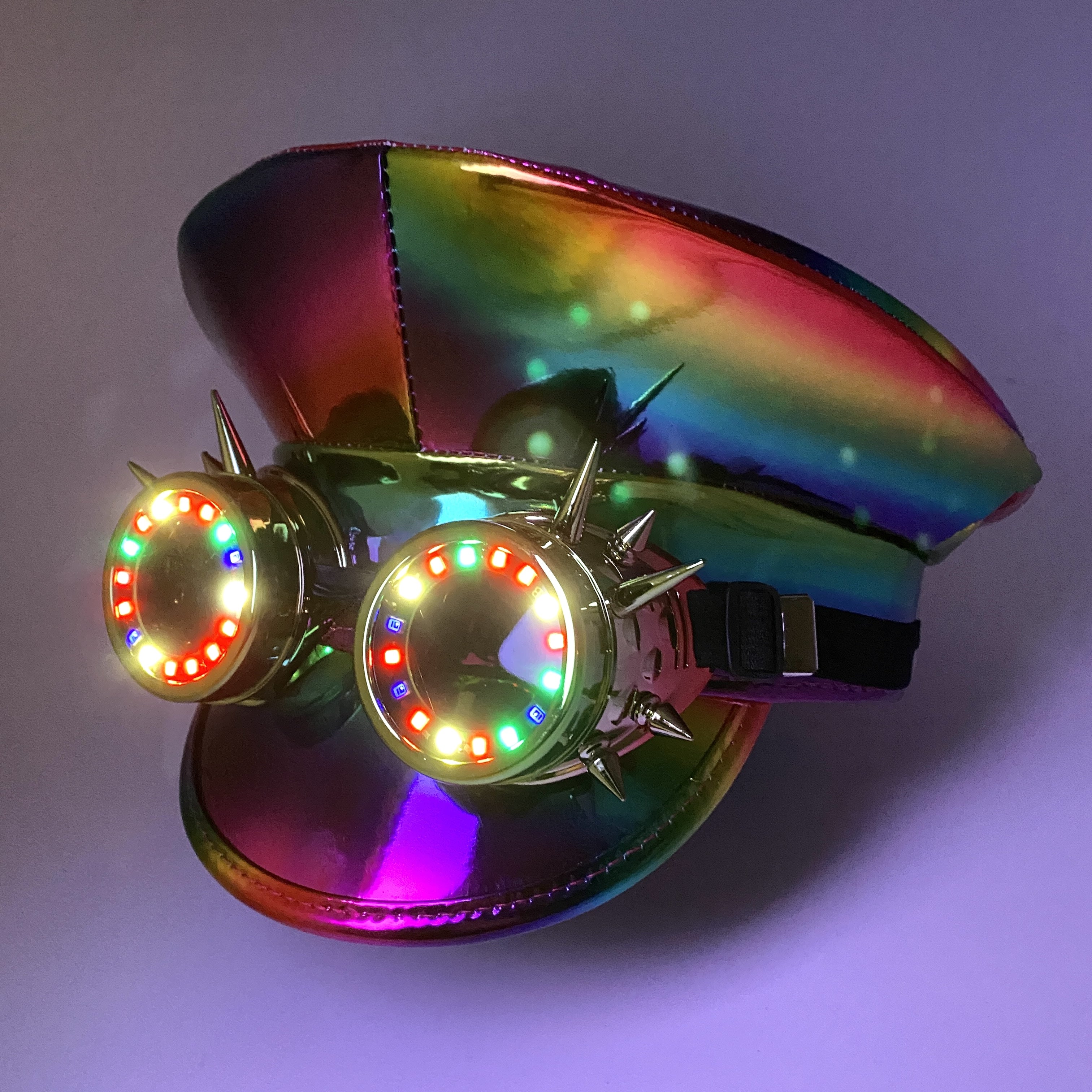 LED Light Up RAVE Captain Style Luxury Women Rhinestone Neon Top Hat Halloween Christmas Burning Man Hat