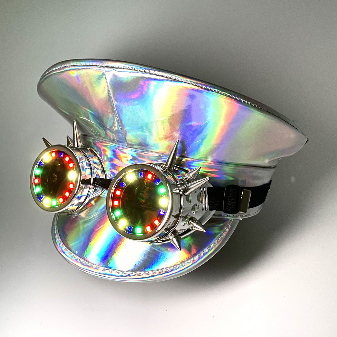 LED Light Up RAVE Captain Style Luxury Women Rhinestone Neon Top Hat Halloween Christmas Burning Man Hat