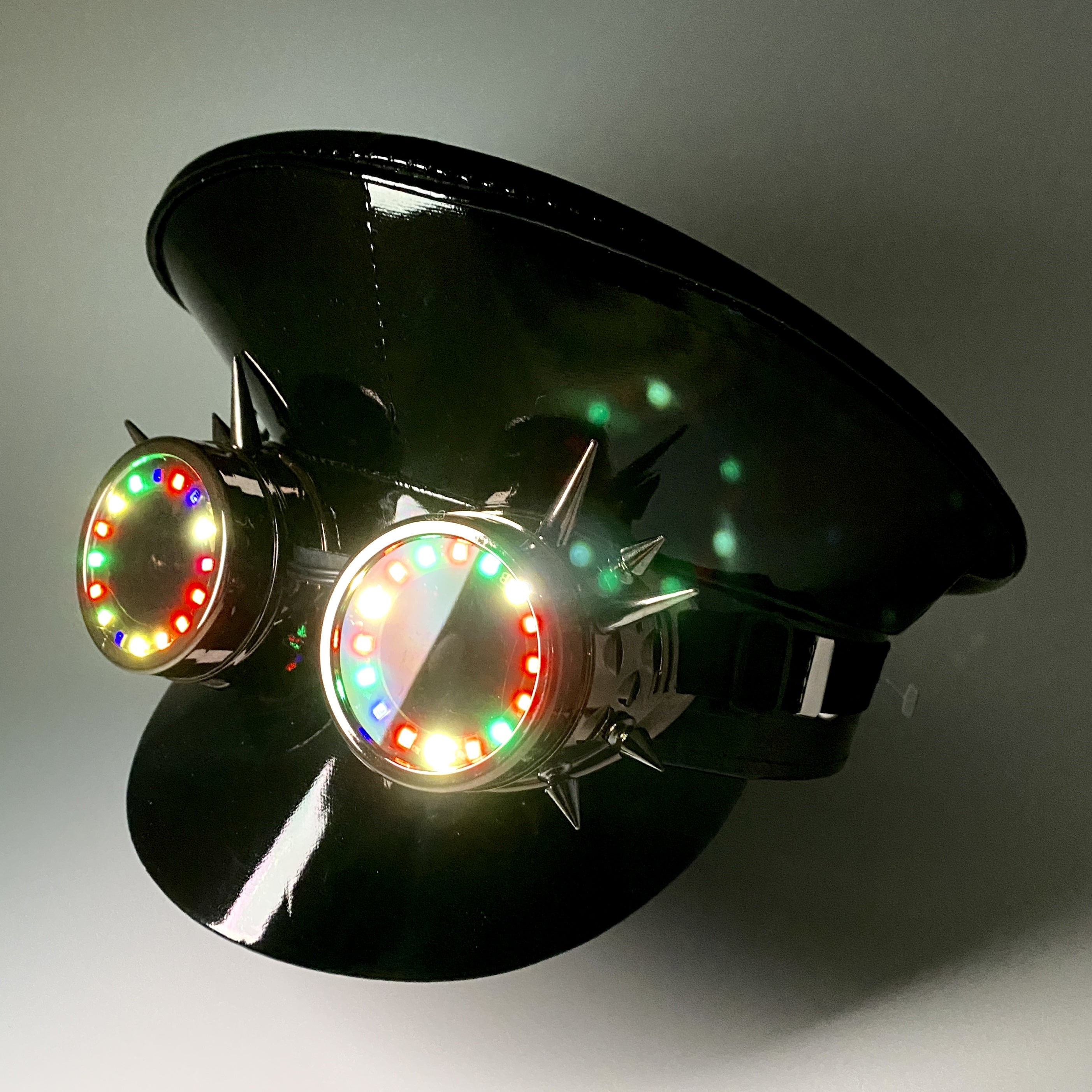 LED Light Up RAVE Captain Style Luxury Women Rhinestone Neon Top Hat Halloween Christmas Burning Man Hat