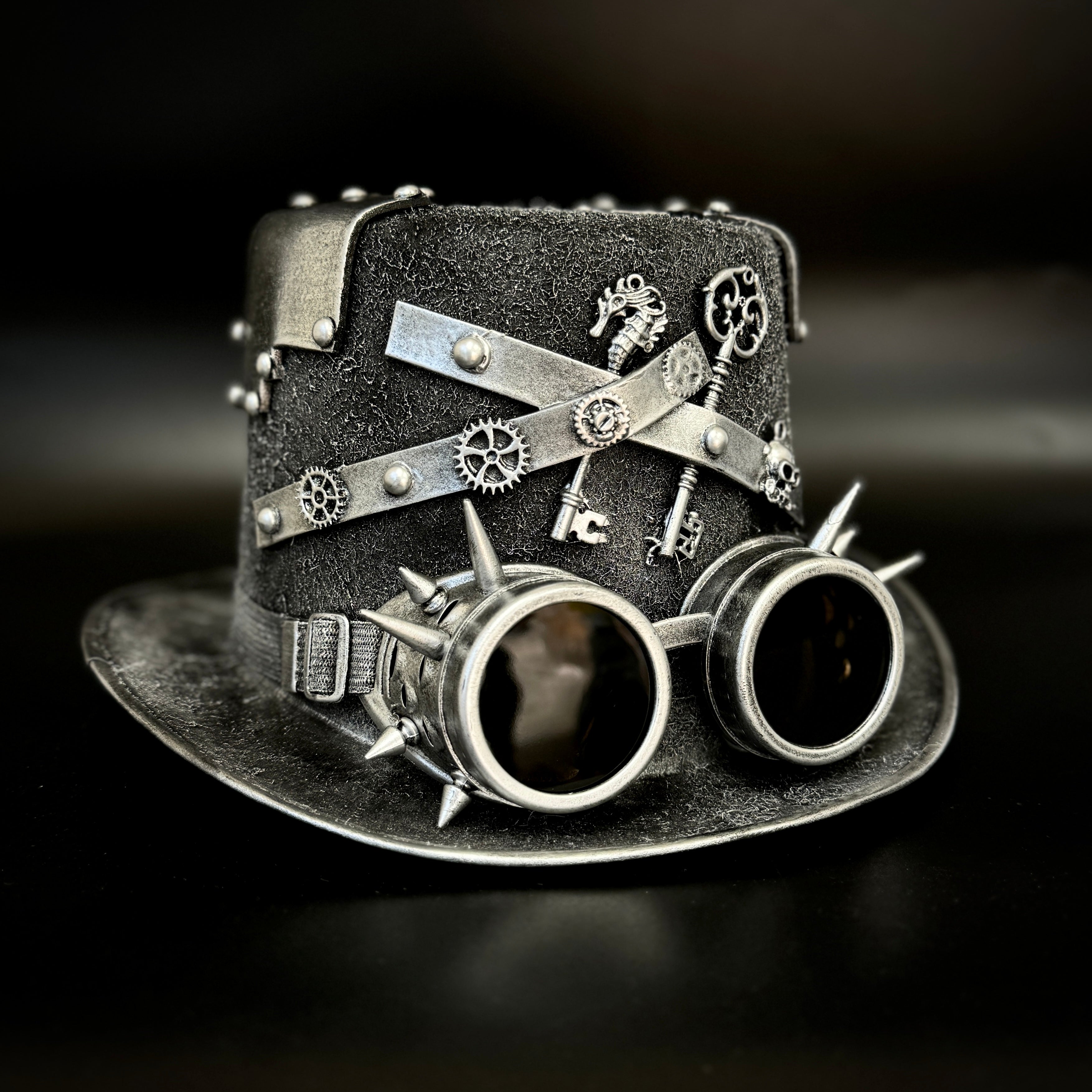 Steampunk Top Hat Metallic Mad Hatter Scientist Time Traveler Halloween Costume Cosplay
