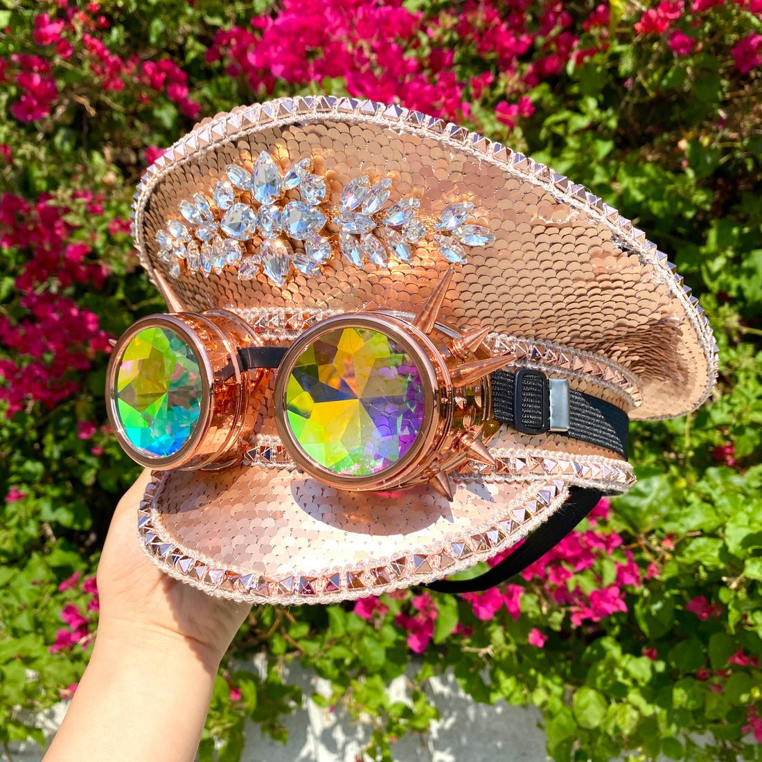 RAVE Captain Style Luxury Women Rhinestone Sequin Sparkly Concert Hat for Music Festivals