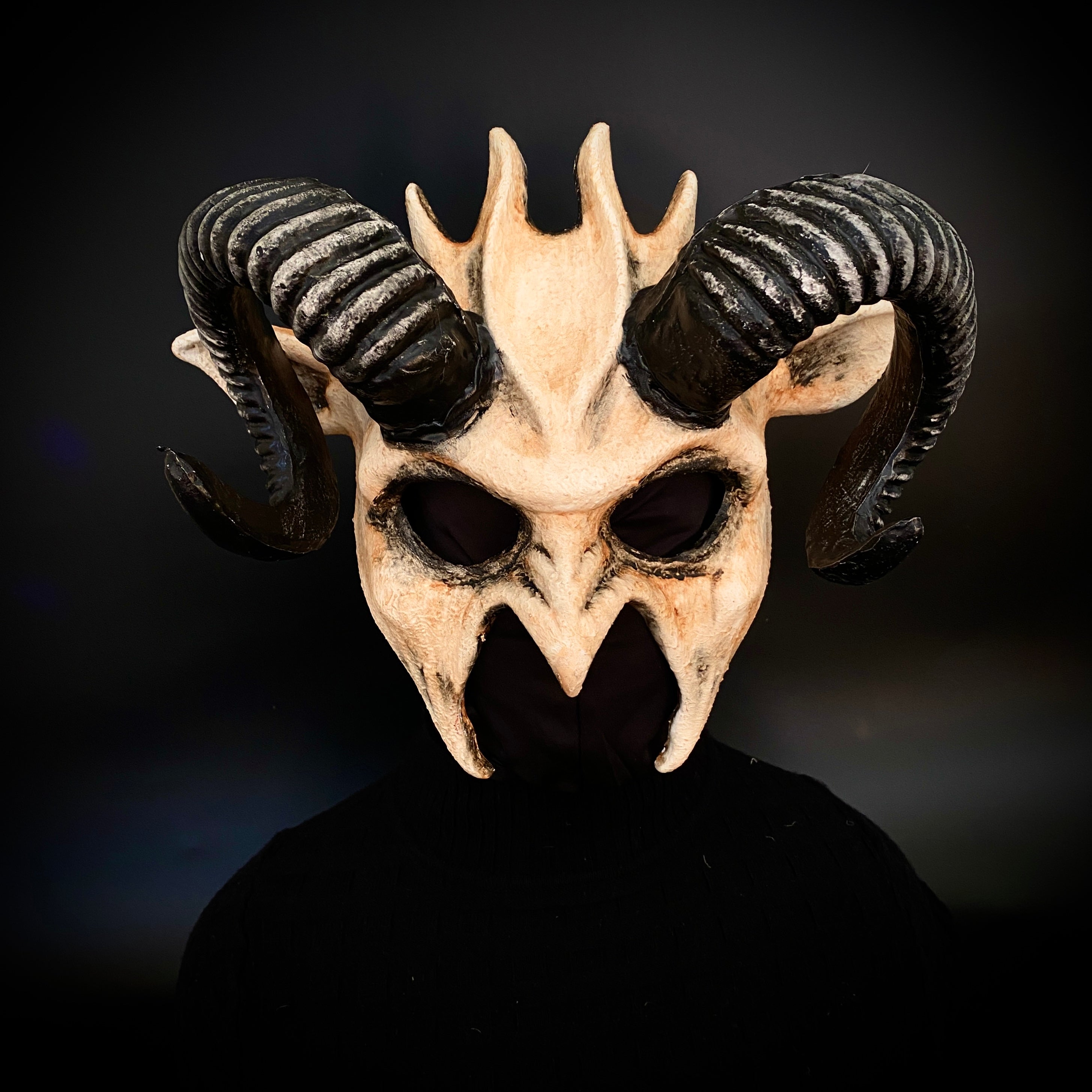 Krampus Ram Demon with Horns Devil Halloween Masks, Demonic Horned Metallic Finish Masquerade Party Mask