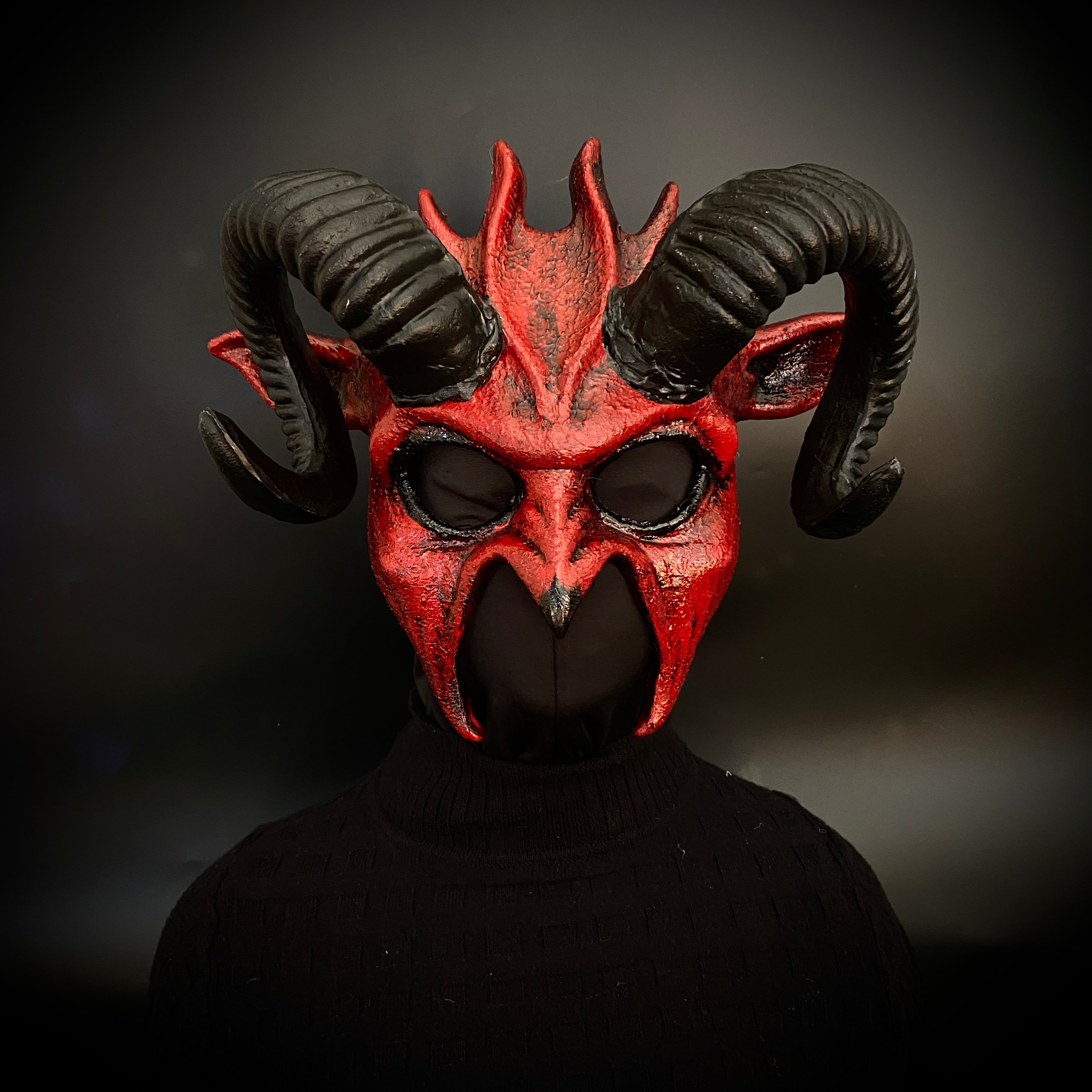 Krampus Ram Demon with Horns Devil Halloween Masks, Demonic Horned Metallic Finish Masquerade Party Mask