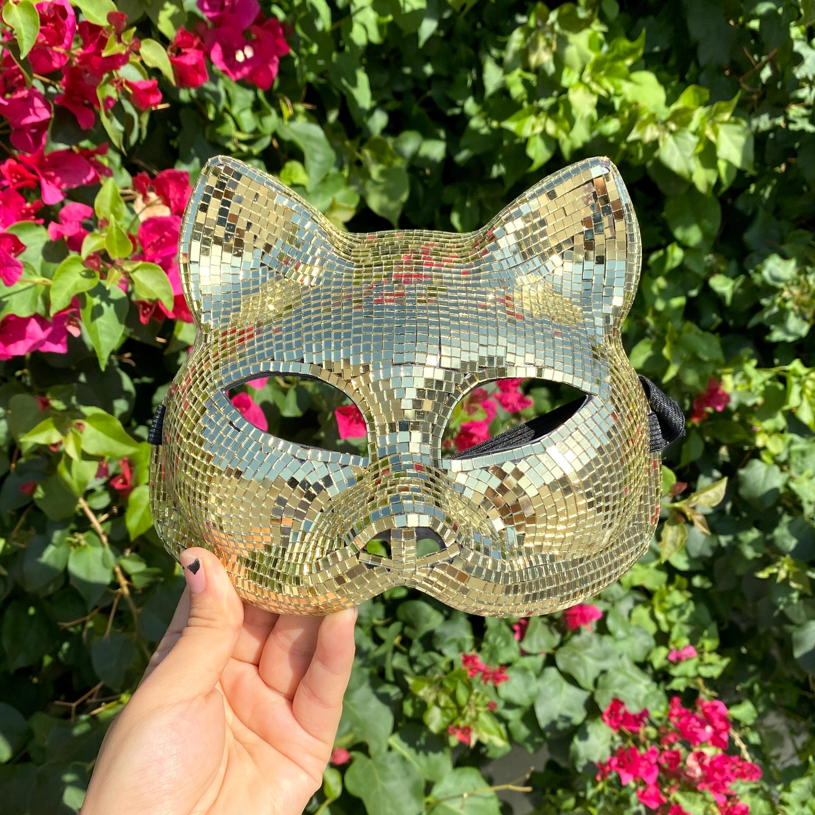 Gold Disco Ball Mirror Cat Mask