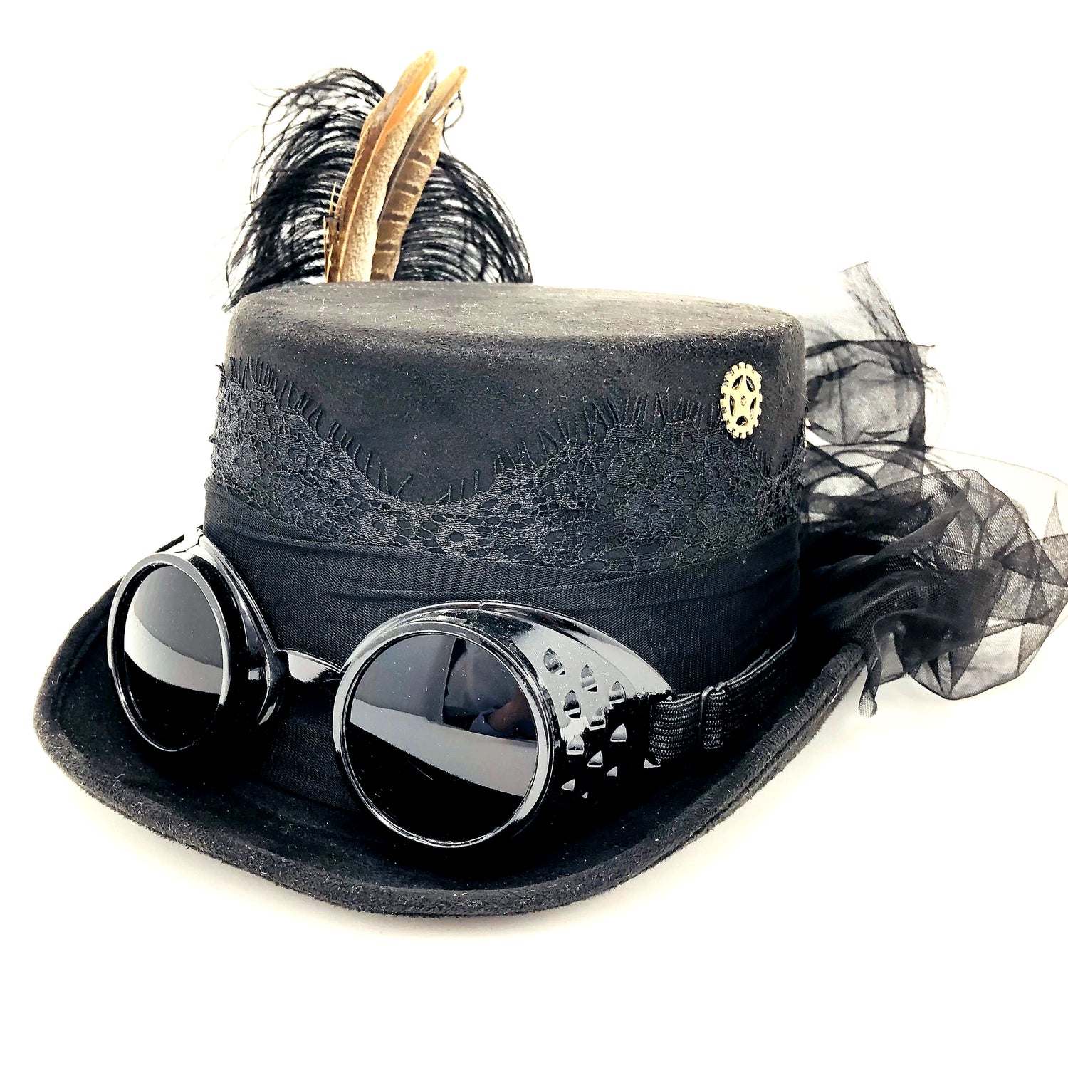 Steampunk Women Top Hat Metallic Mad Hatter Scientist Time Traveler Halloween Costume Hats