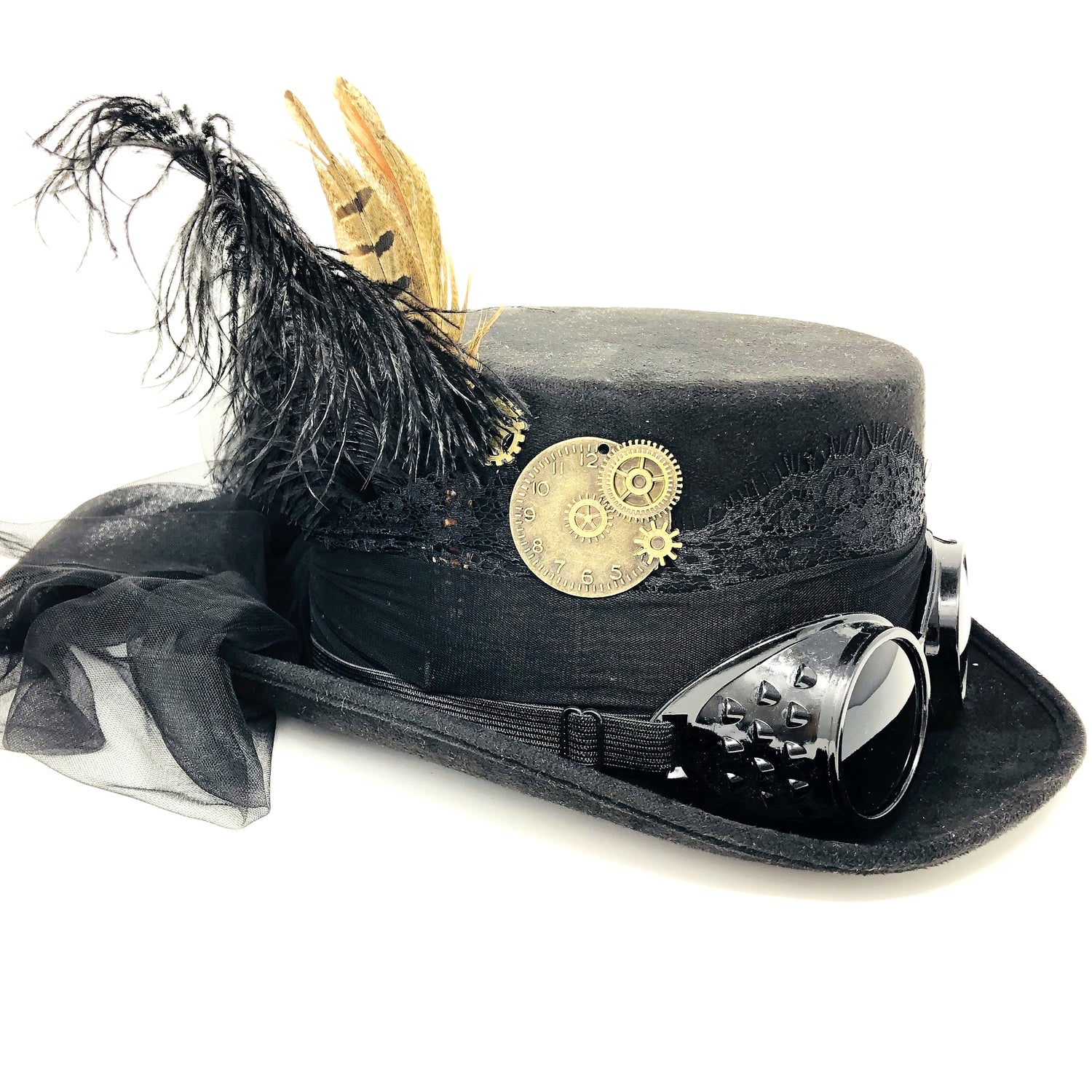 Steampunk Women Top Hat Metallic Mad Hatter Scientist Time Traveler Halloween Costume Hats