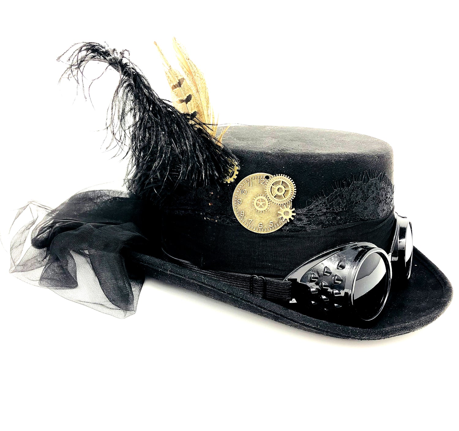 Steampunk Women Top Hat Metallic Mad Hatter Scientist Time Traveler Halloween Costume Hats