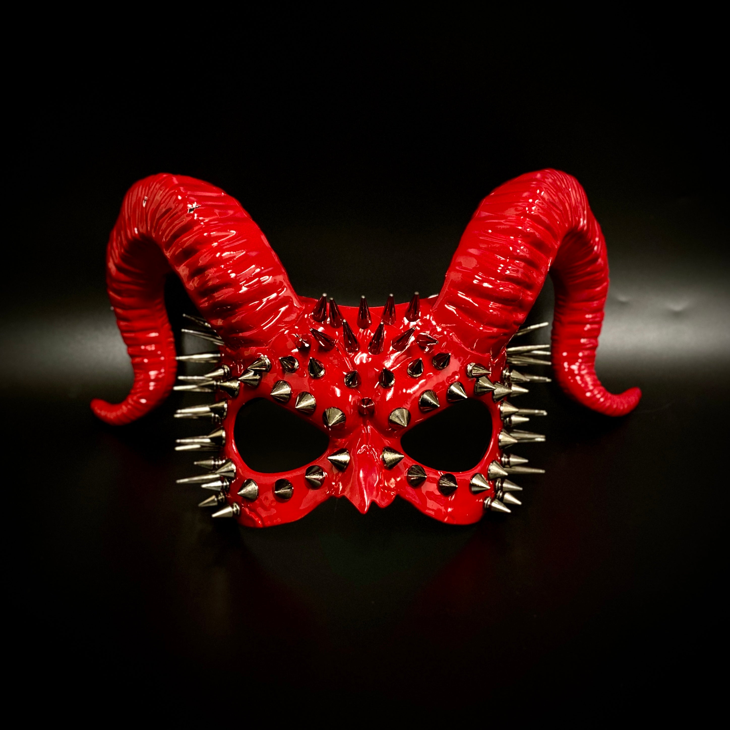 Krampus Ram Demon with Horns Devil Halloween Masks, Demonic Horned Metallic Finish Masquerade Party Mask