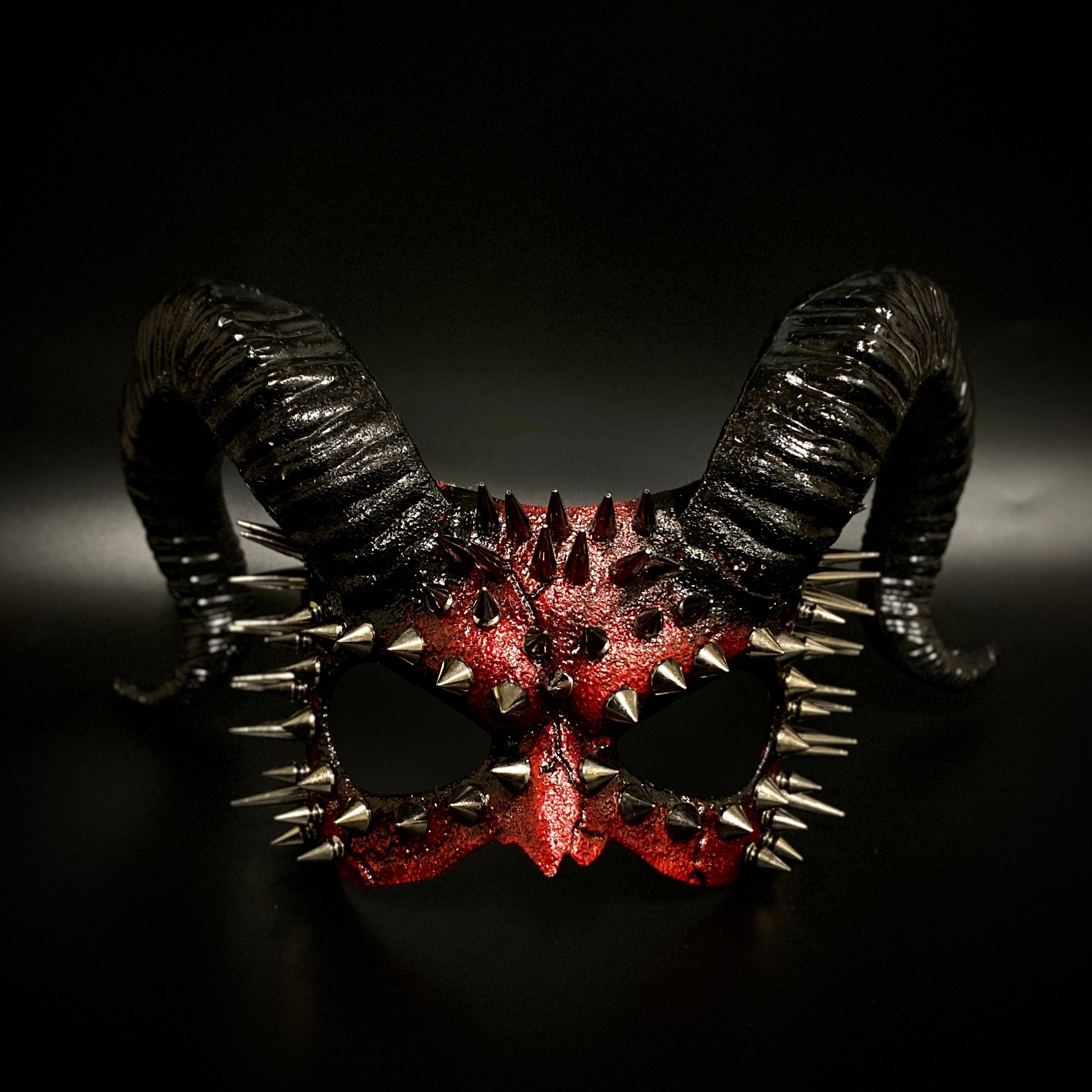 Krampus Ram Demon with Horns Devil Halloween Masks, Demonic Horned Metallic Finish Masquerade Party Mask