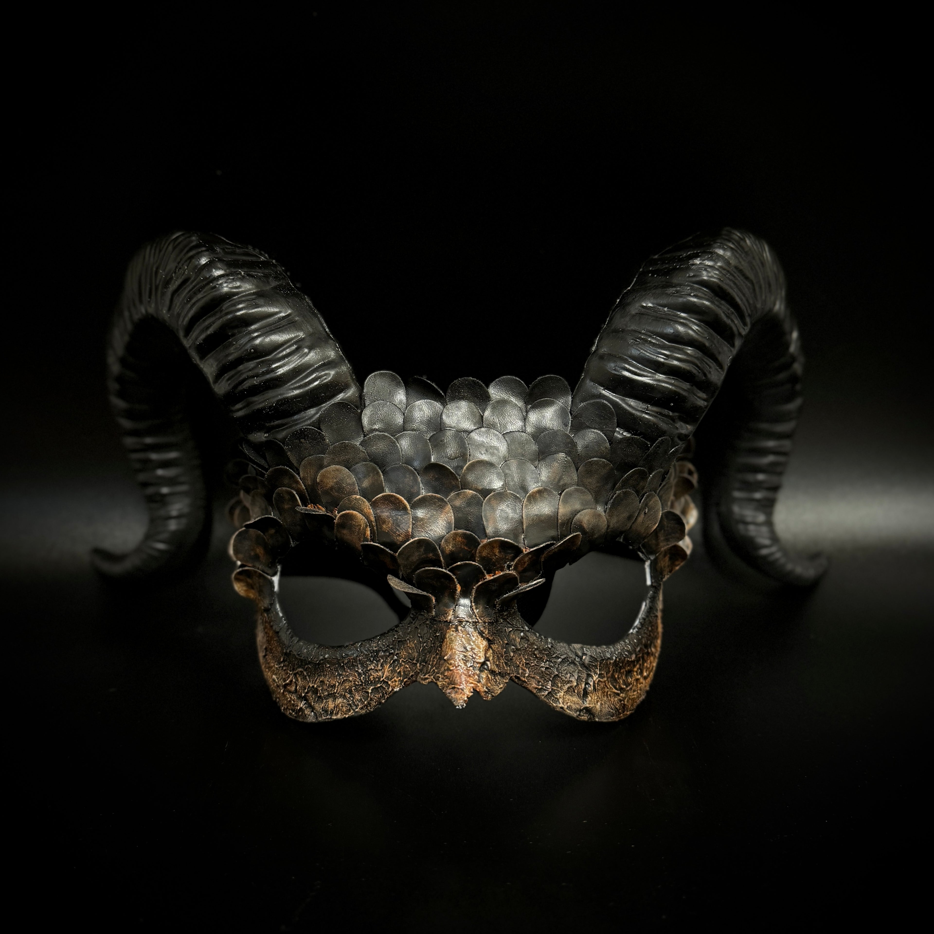 Krampus Ram Demon with Horns Devil Halloween Masks, Demonic Horned Metallic Finish Masquerade Party Mask
