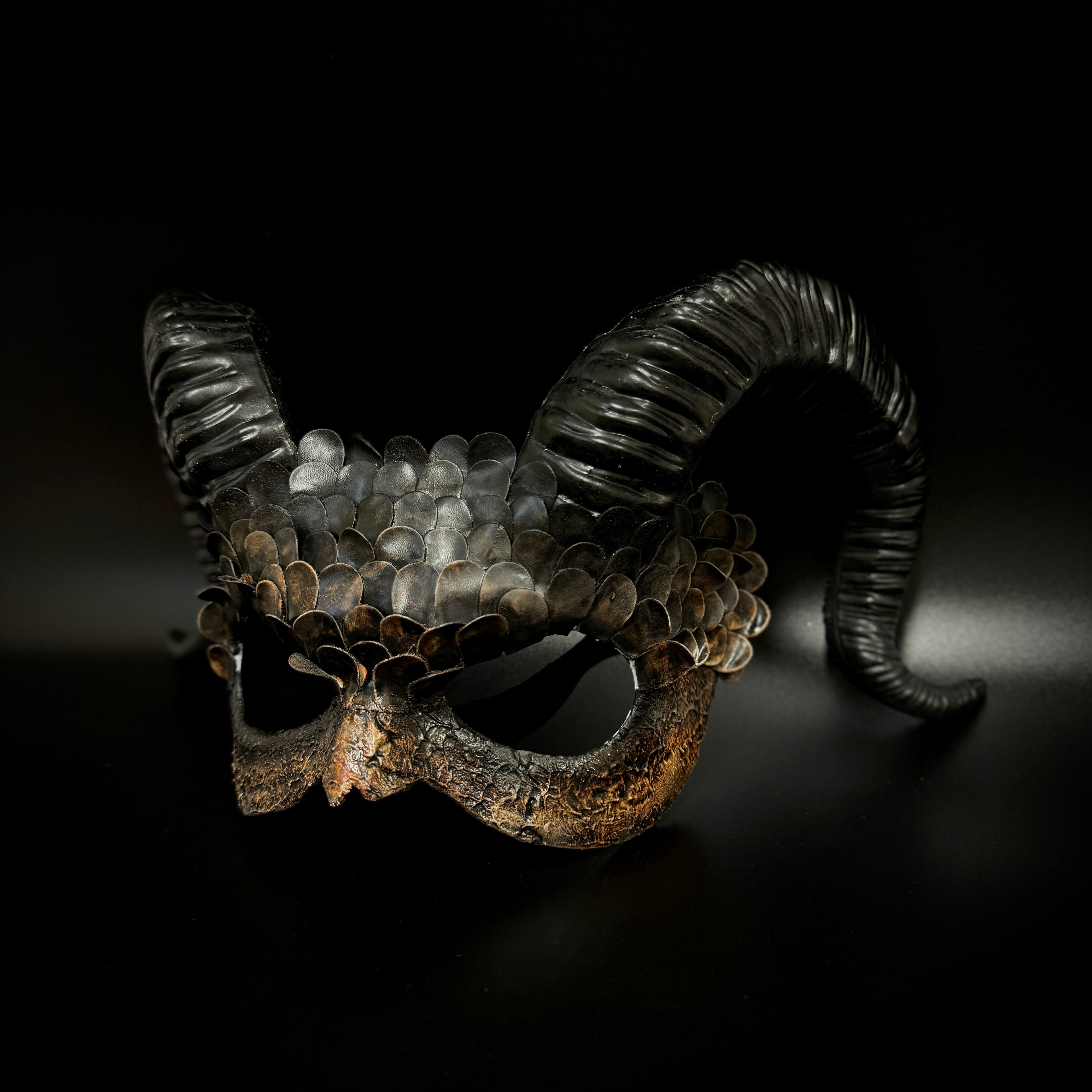 Krampus Ram Demon with Horns Devil Halloween Masks, Demonic Horned Metallic Finish Masquerade Party Mask