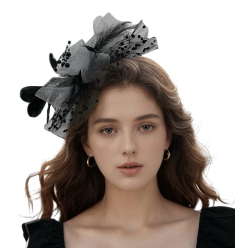 Women Fascinators Hat Flower Mesh Ribbons Feathers on a Headband and a Clip Tea Party Headwear