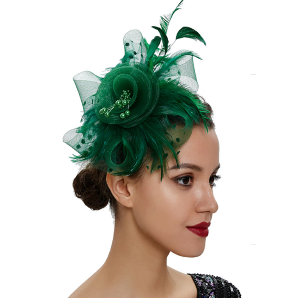 Women Fascinators Hat Flower Mesh Ribbons Feathers on a Headband and a Clip Tea Party Headwear