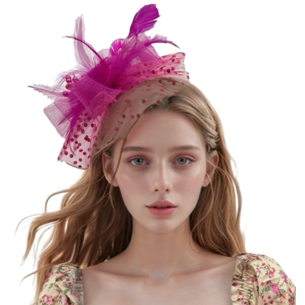 Women Fascinators Hat Flower Mesh Ribbons Feathers on a Headband and a Clip Tea Party Headwear