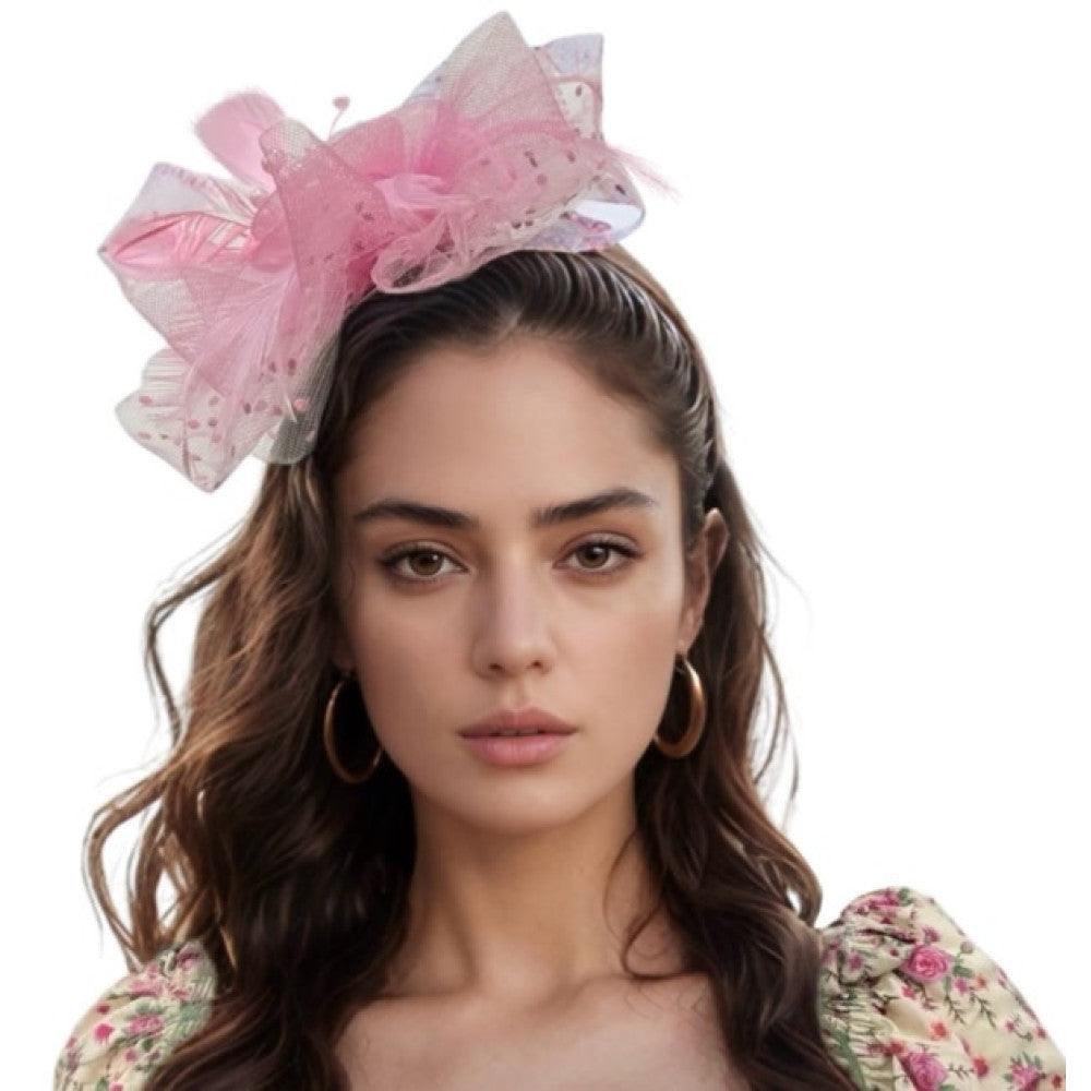 Women Fascinators Hat Flower Mesh Ribbons Feathers on a Headband and a Clip Tea Party Headwear