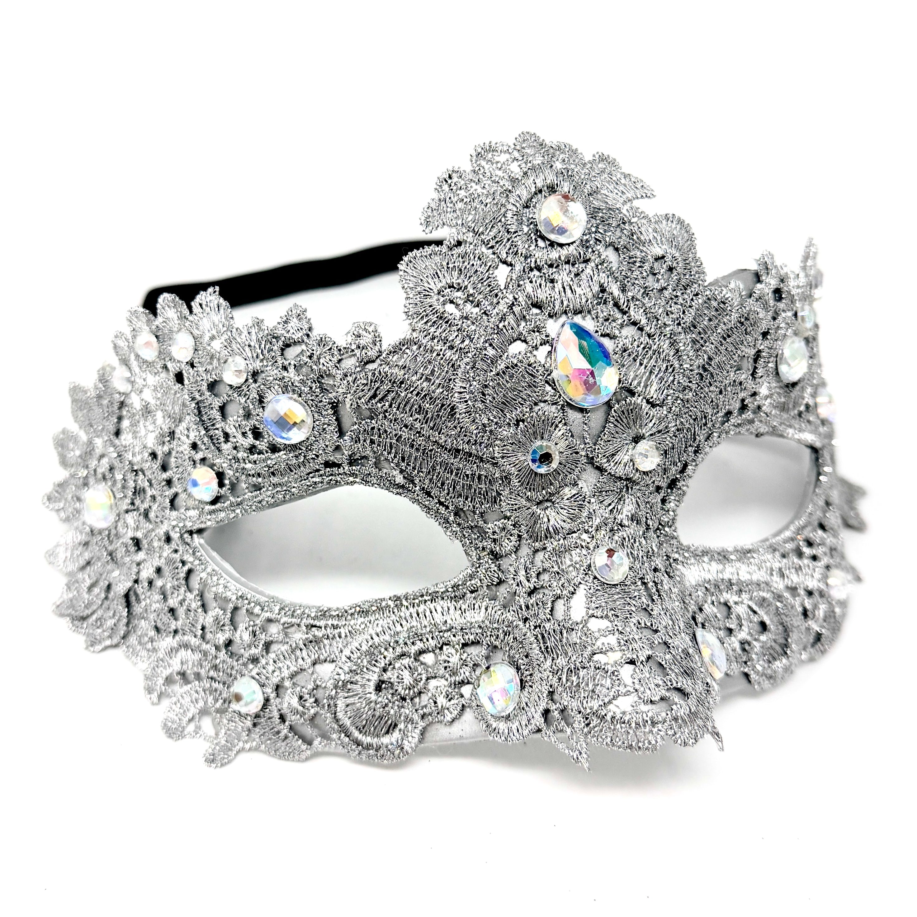 Silver Women Lace Rhinestone Venetian Masquerade Party Mask Halloween Mardi Gras Cosplay Costume Masks