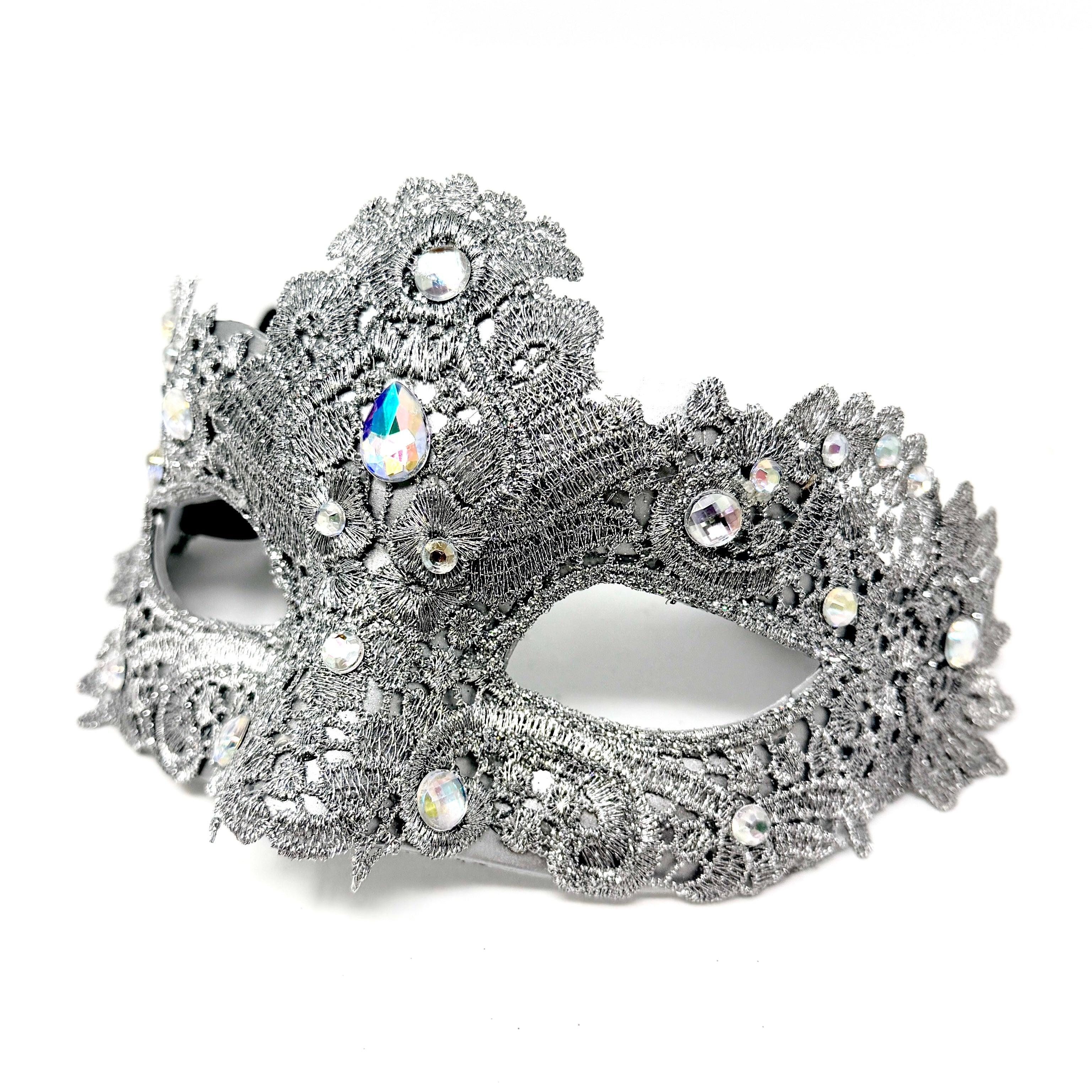 Silver Women Lace Rhinestone Venetian Masquerade Party Mask Halloween Mardi Gras Cosplay Costume Masks
