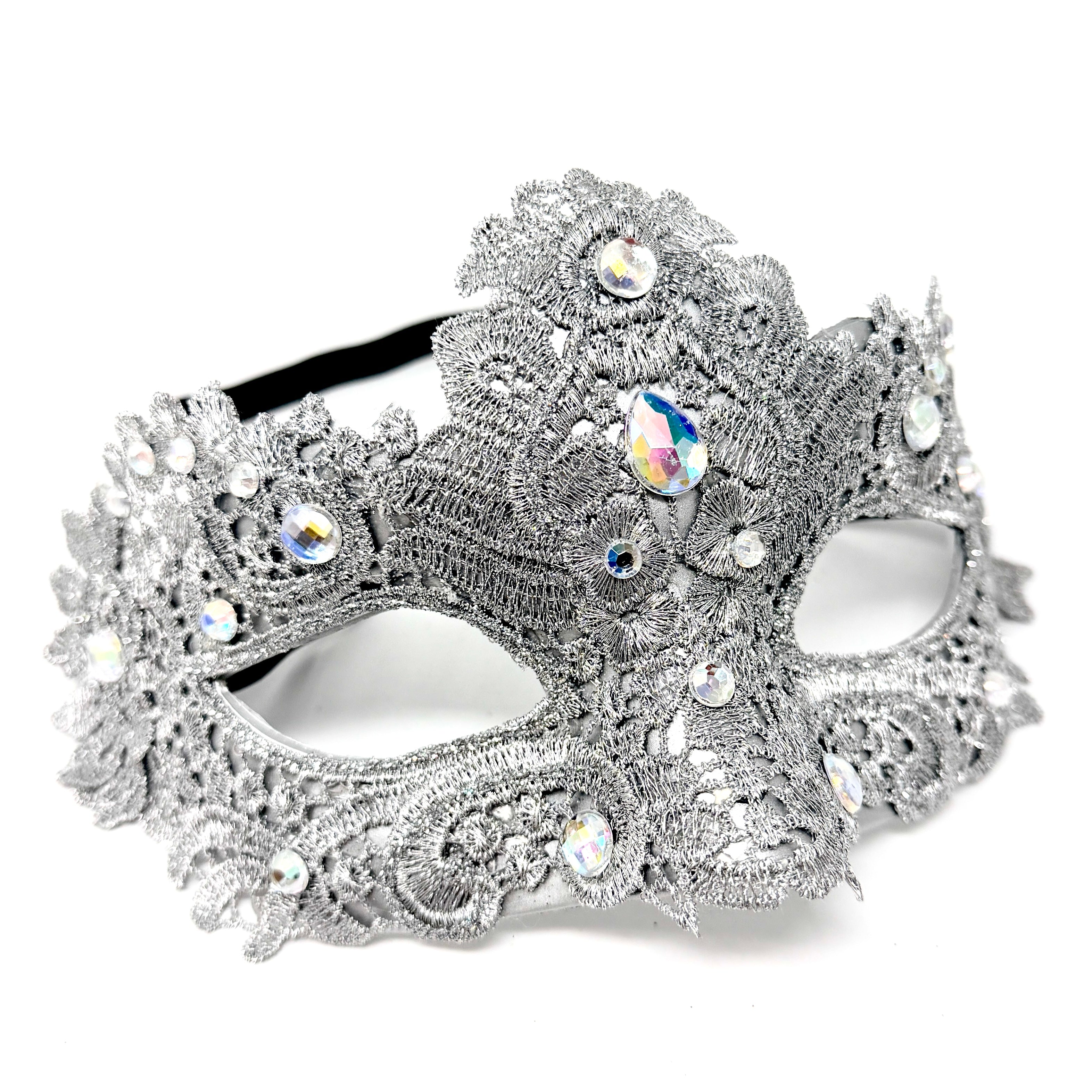 Silver Women Lace Rhinestone Venetian Masquerade Party Mask Halloween Mardi Gras Cosplay Costume Masks
