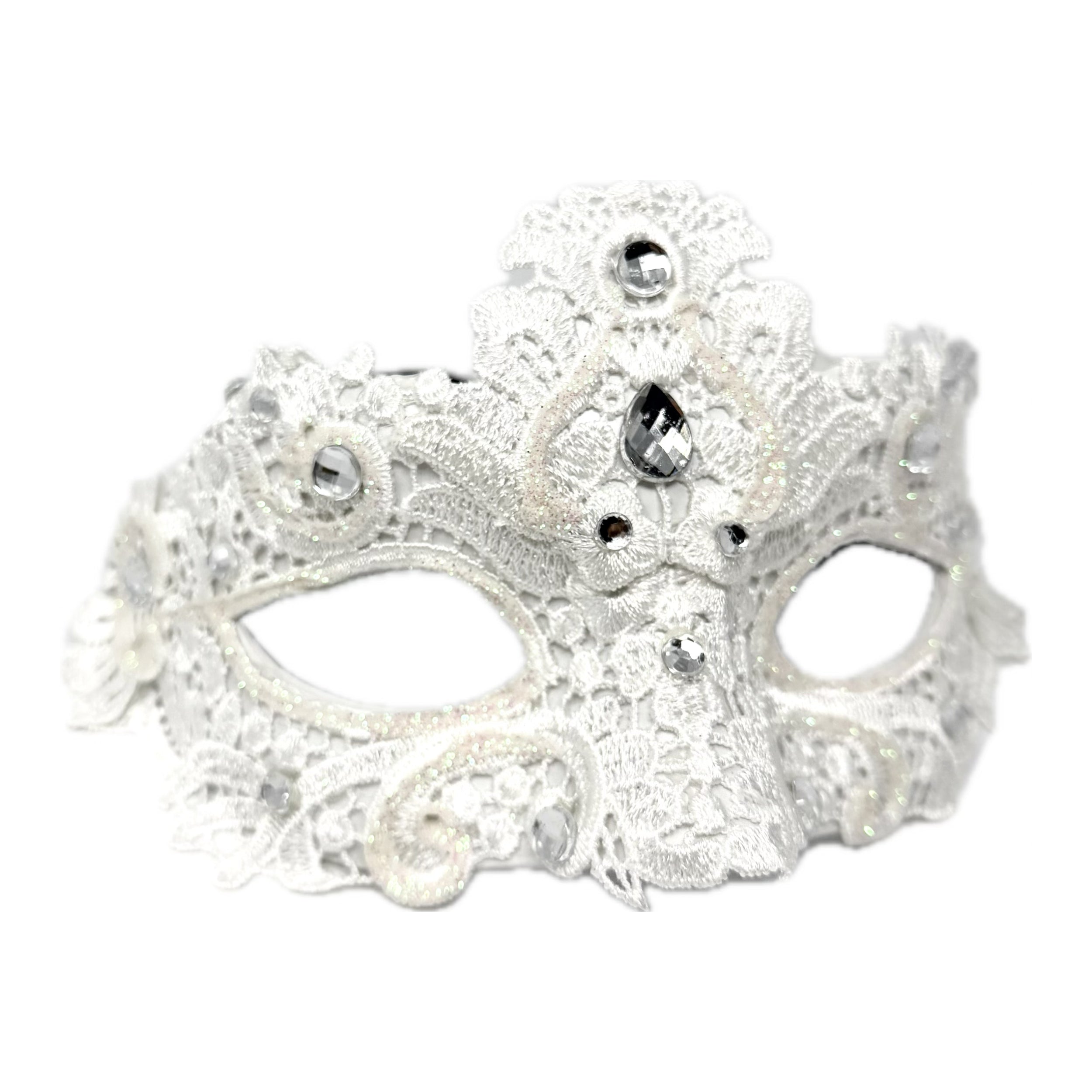 White Women Lace Rhinestone Venetian Masquerade Party Mask Halloween Mardi Gras Cosplay Costume Masks