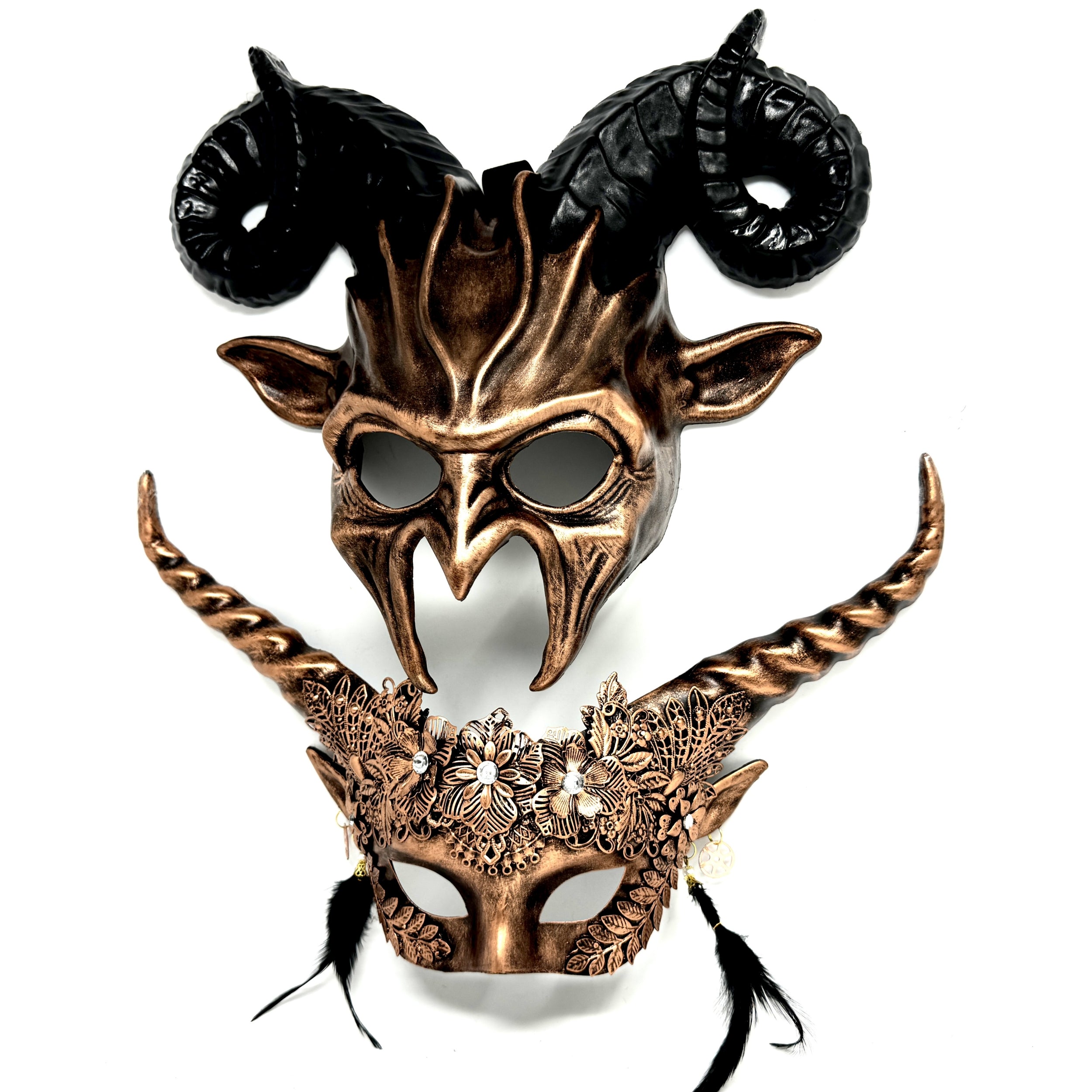 Bronze Devil Demon Goat Horn Couple Masquerade Party Masks For Halloween