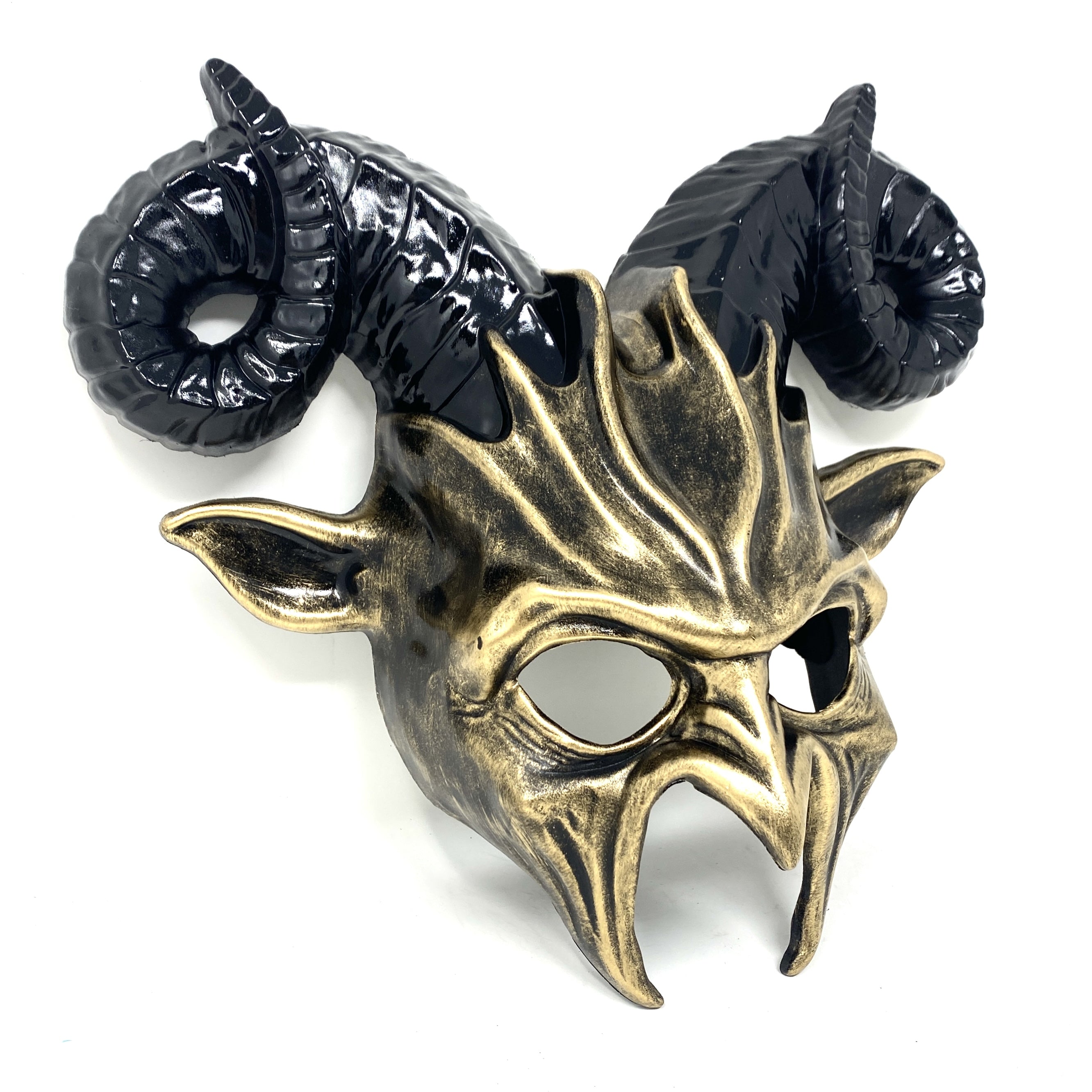Gold Krampus Ram Horn Goat Masquerade Devil Party Mask Demon Costume For Halloween