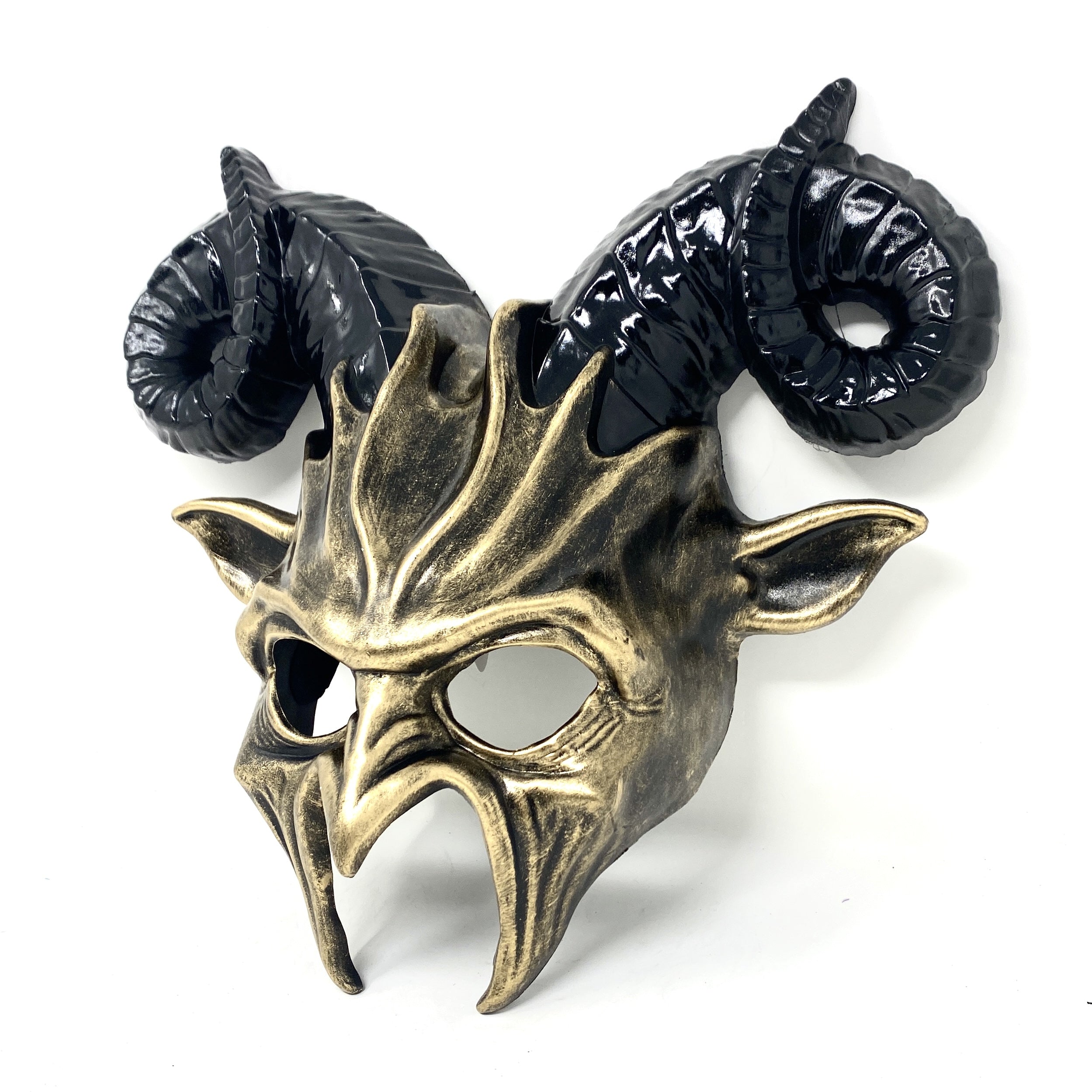 Gold Krampus Ram Horn Goat Masquerade Devil Party Mask Demon Costume For Halloween