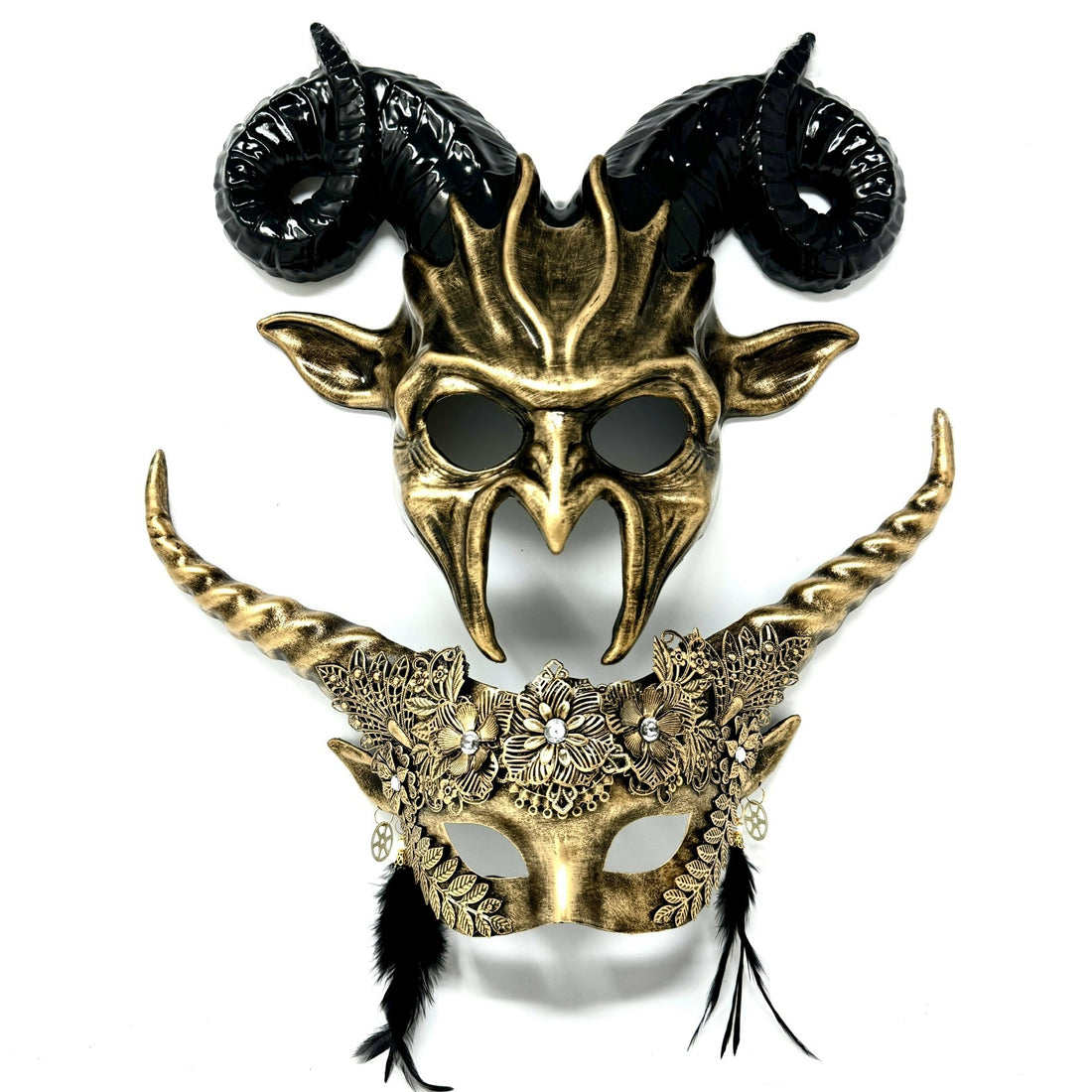 Couples Masquerade Masks, Men Women Devil Demon Goat Horn Costume Party Mask For Halloween Cosplay