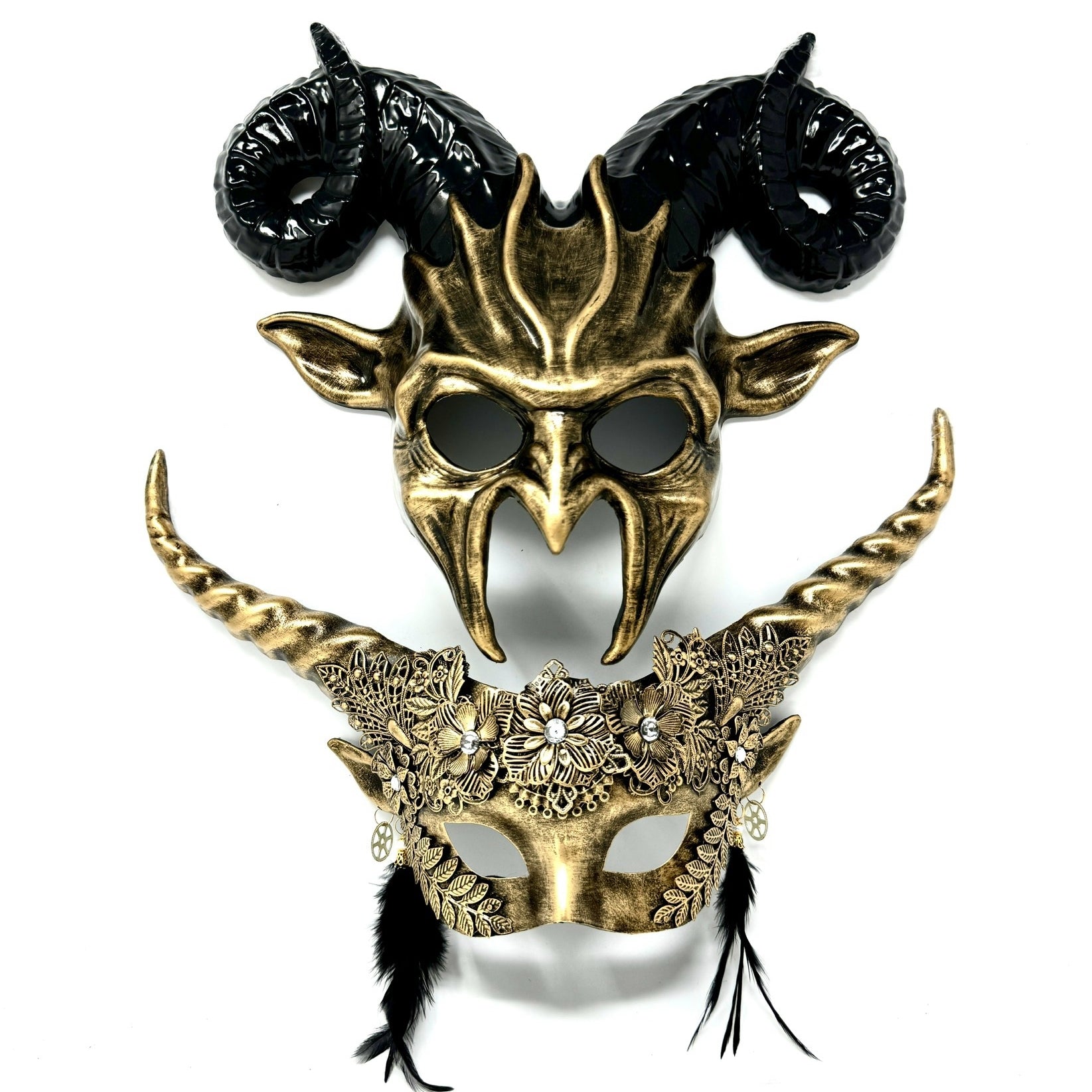 Couples Masquerade Masks, Men Women Devil Demon Goat Horn Costume Party Mask For Halloween Cosplay