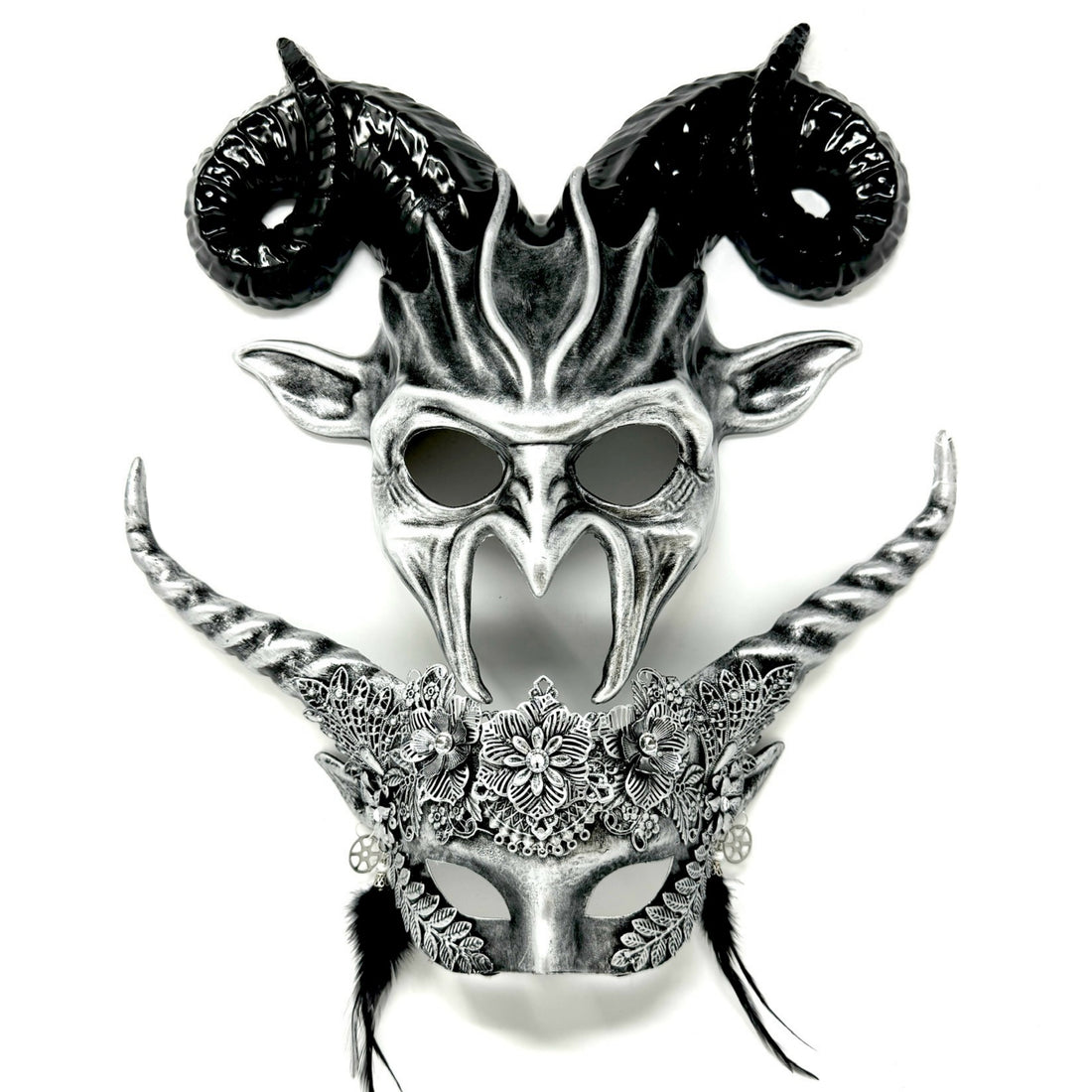 Couples Masquerade Masks, Men Women Devil Demon Goat Horn Costume Party Mask For Halloween Cosplay