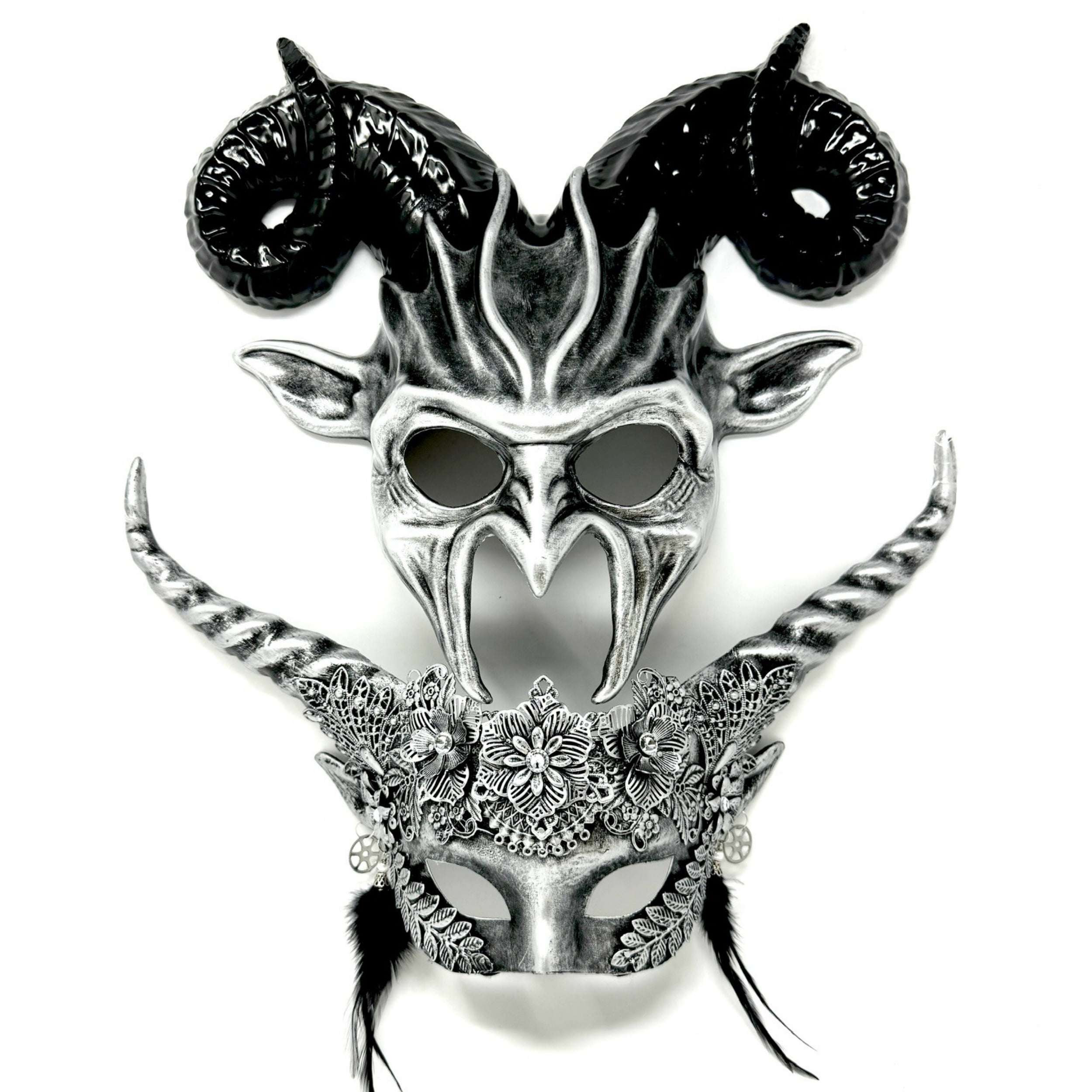 Couples Masquerade Masks, Men Women Devil Demon Goat Horn Costume Party Mask For Halloween Cosplay